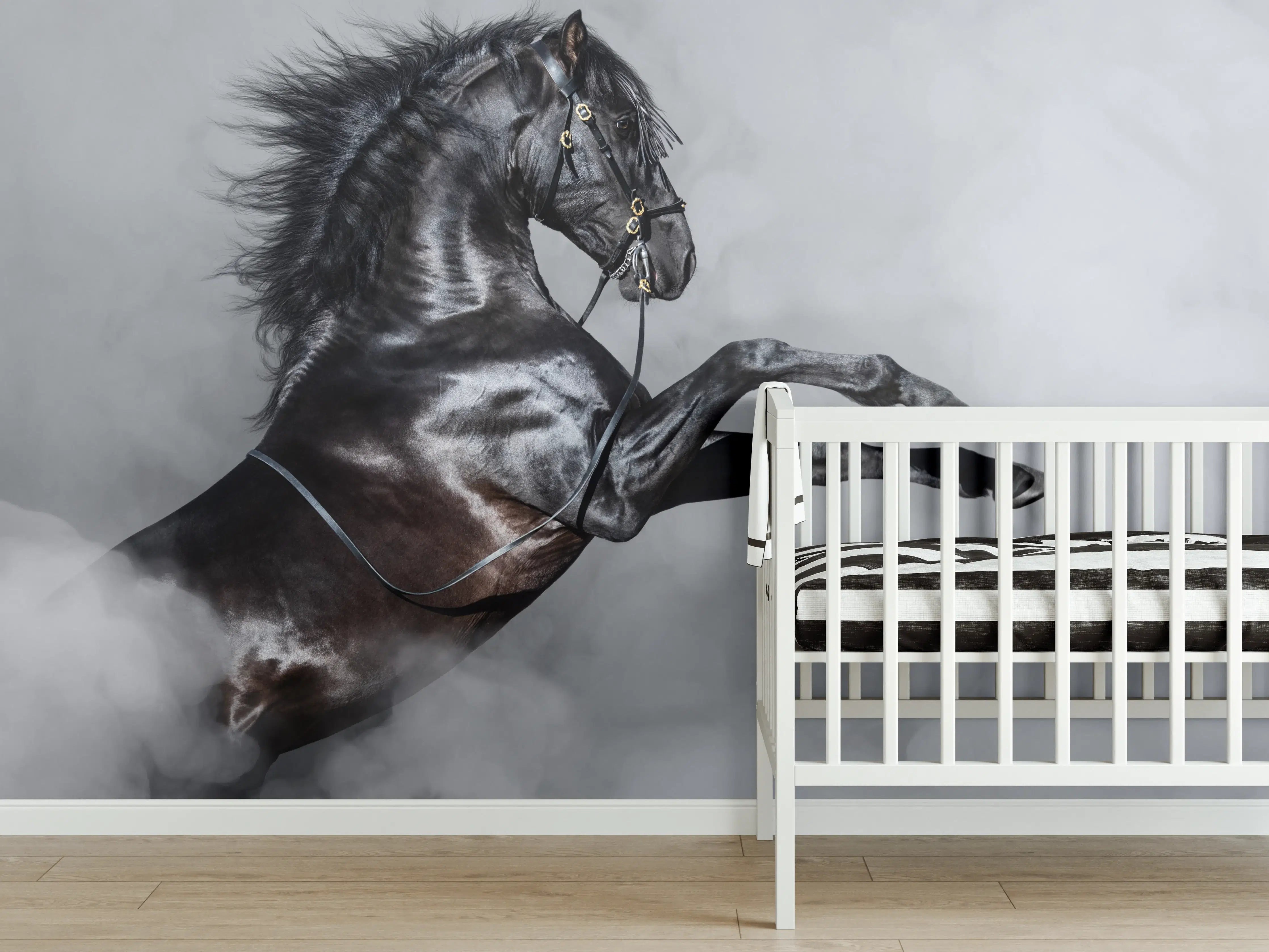 Babyzimmer Wandgestaltung - Majestätisches Schwarzes Pferd