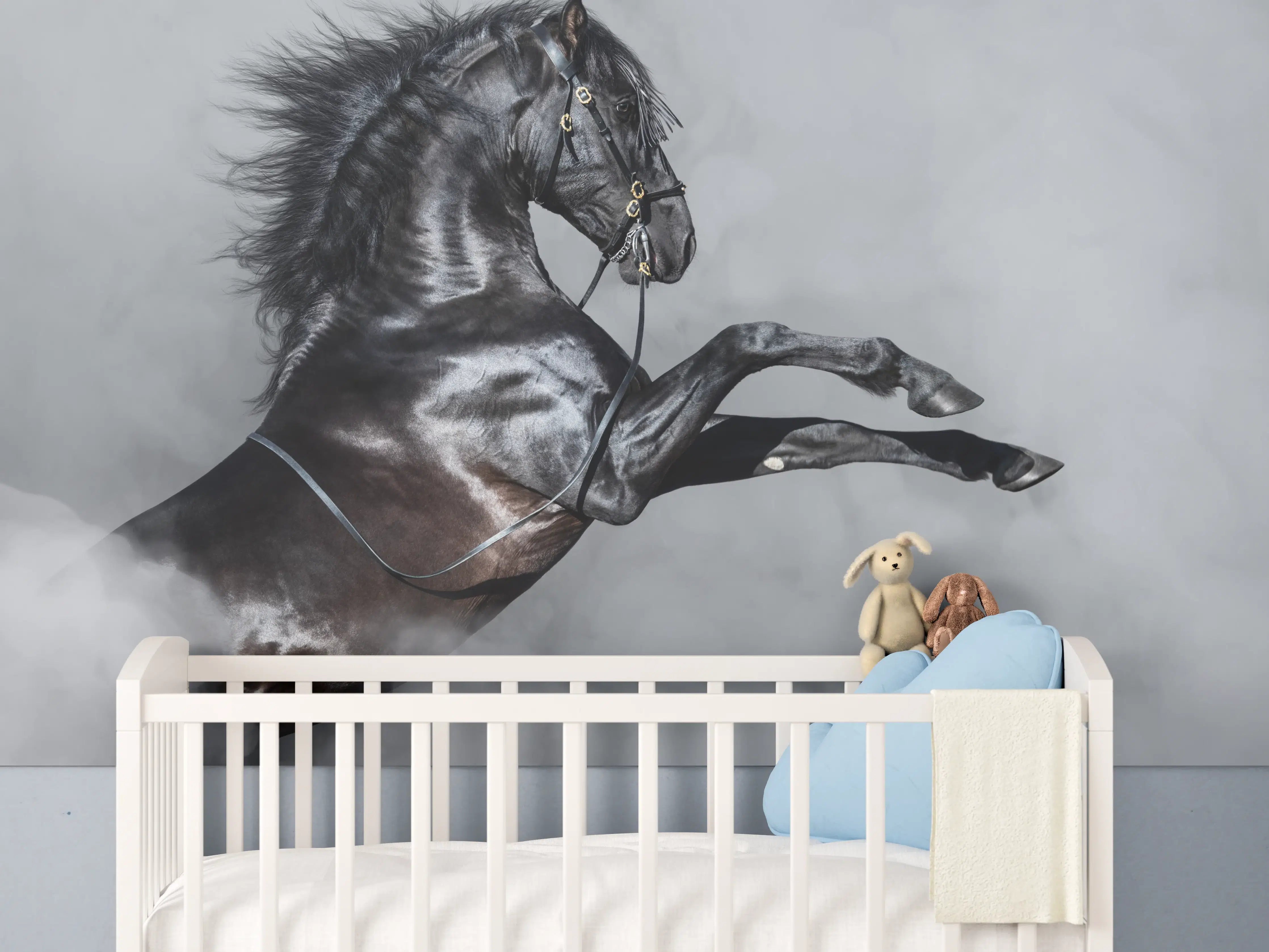Babyzimmer Wandgestaltung - Majestätisches Schwarzes Pferd