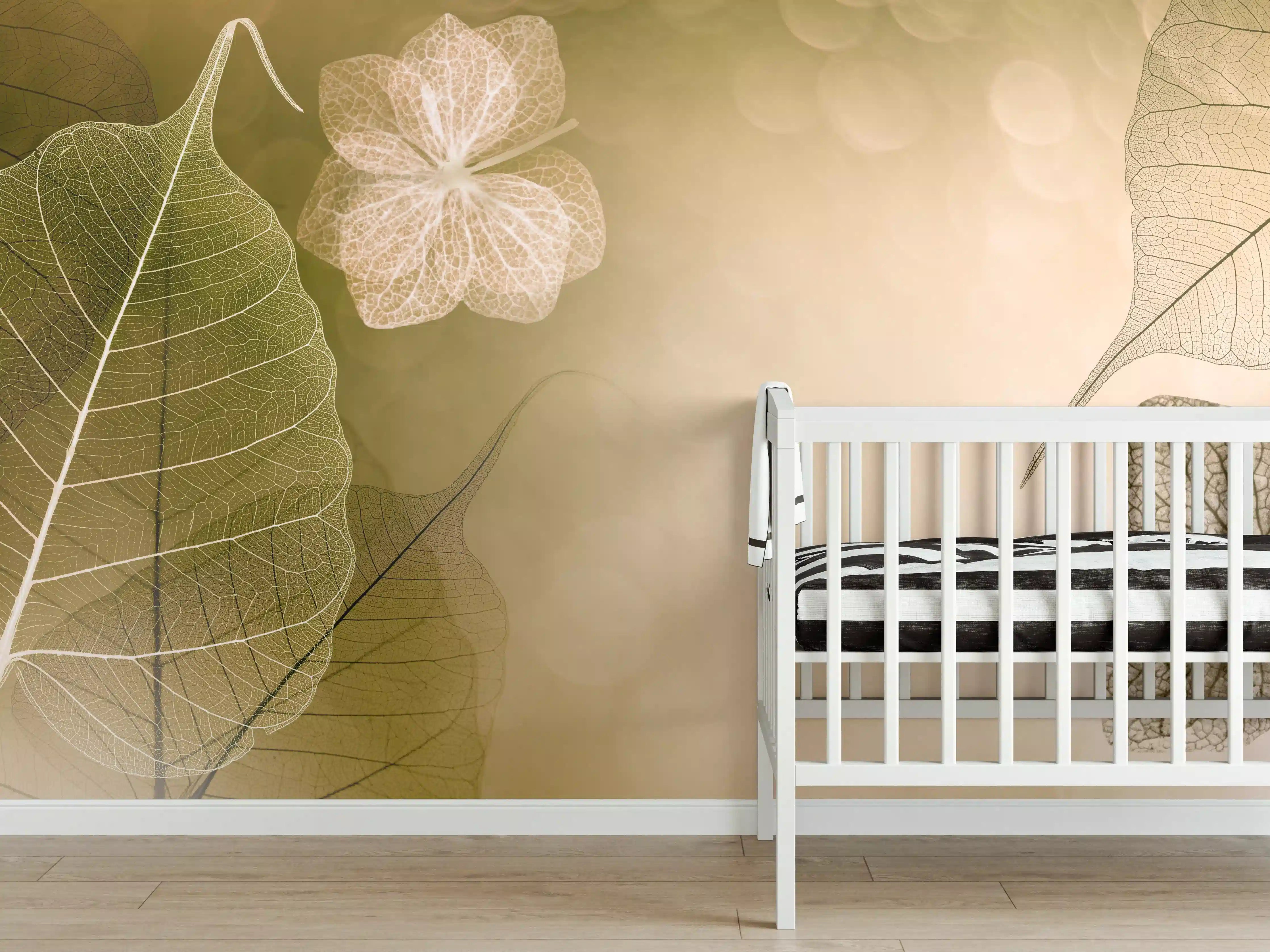 Babyzimmer Wandgestaltung - Makro Blattadern Kunstwerk