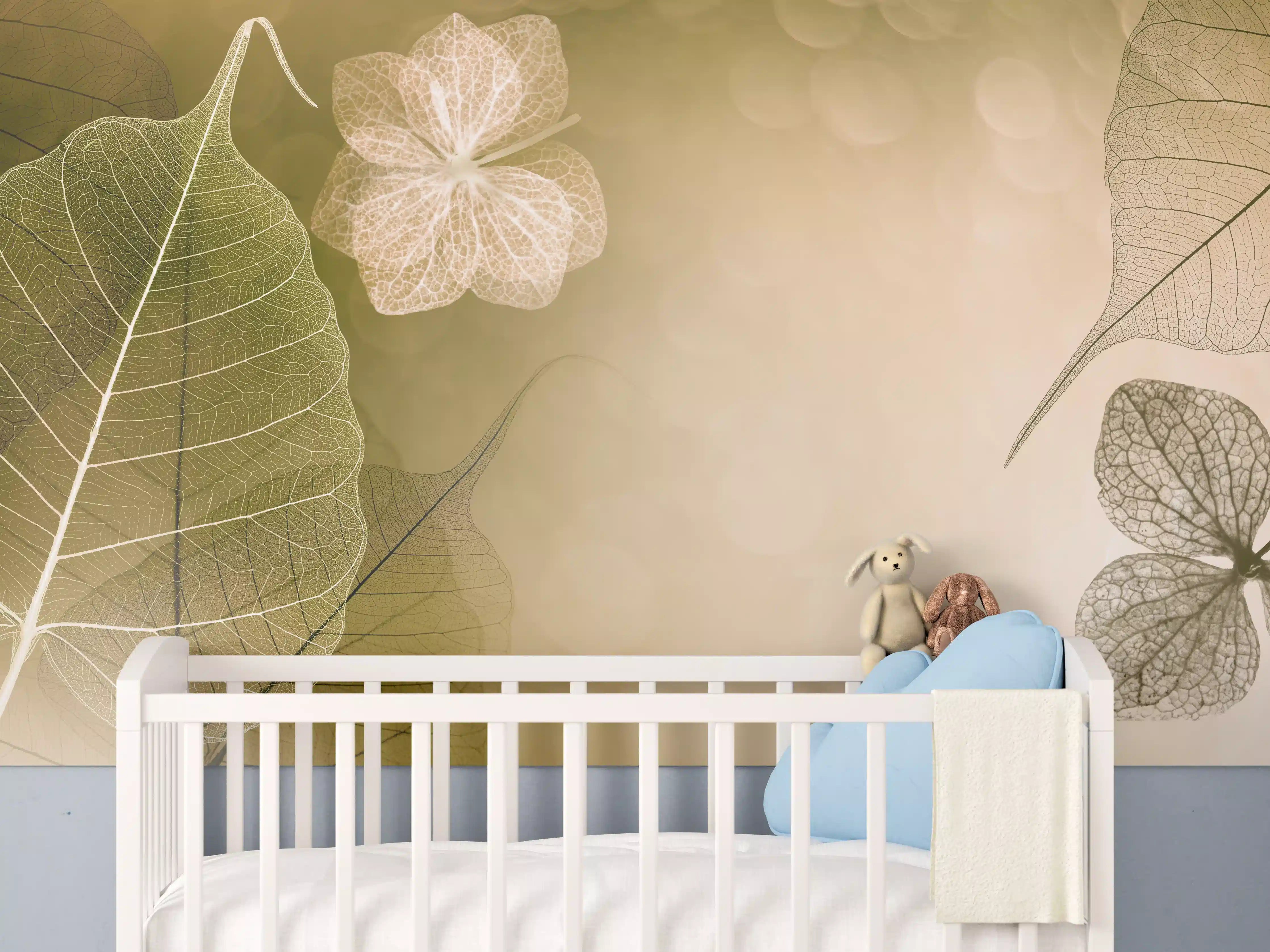 Babyzimmer Wandgestaltung - Makro Blattadern Kunstwerk