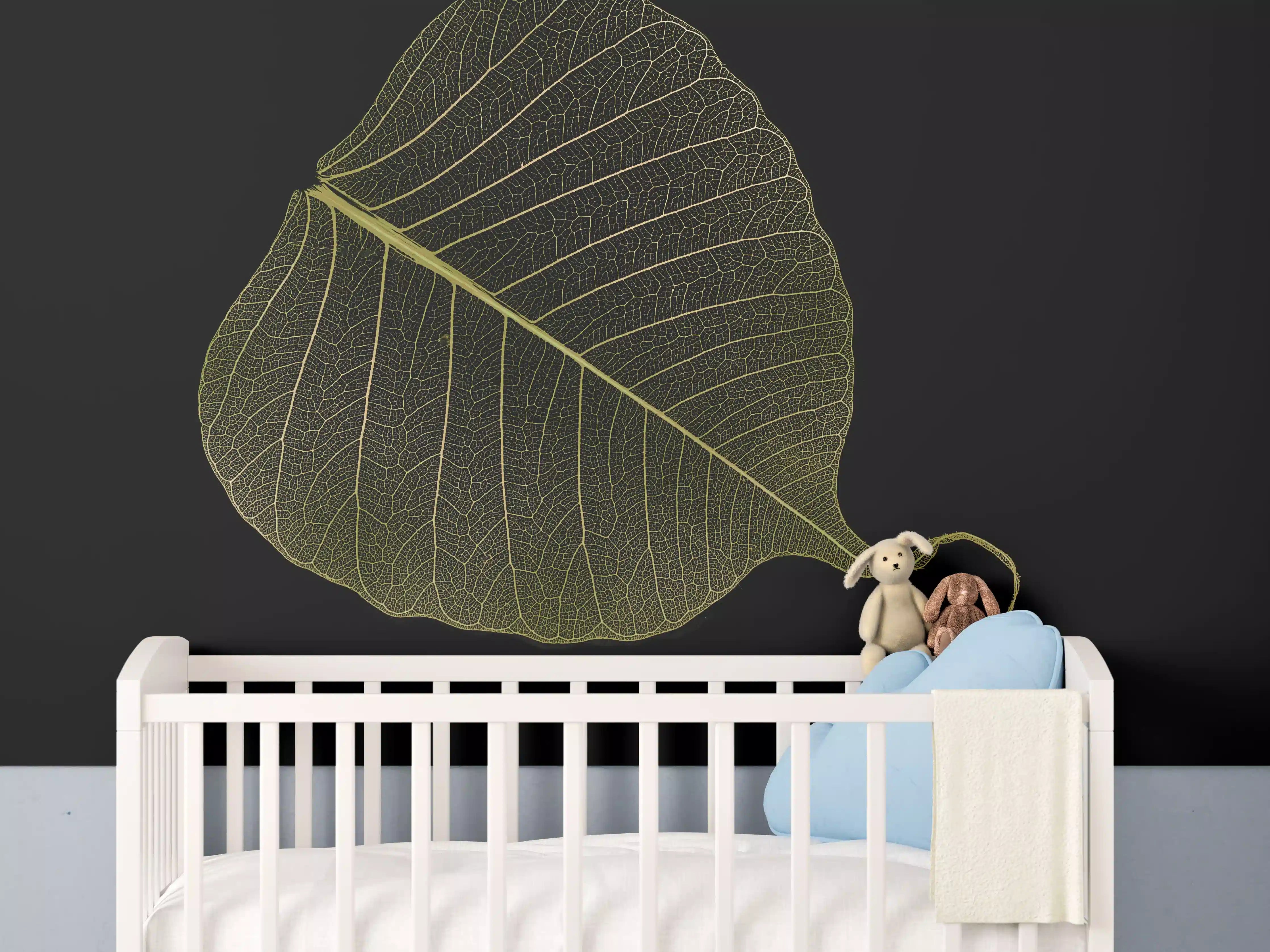 Babyzimmer Wandgestaltung - Makro Blattstruktur Schwarz-Gelb