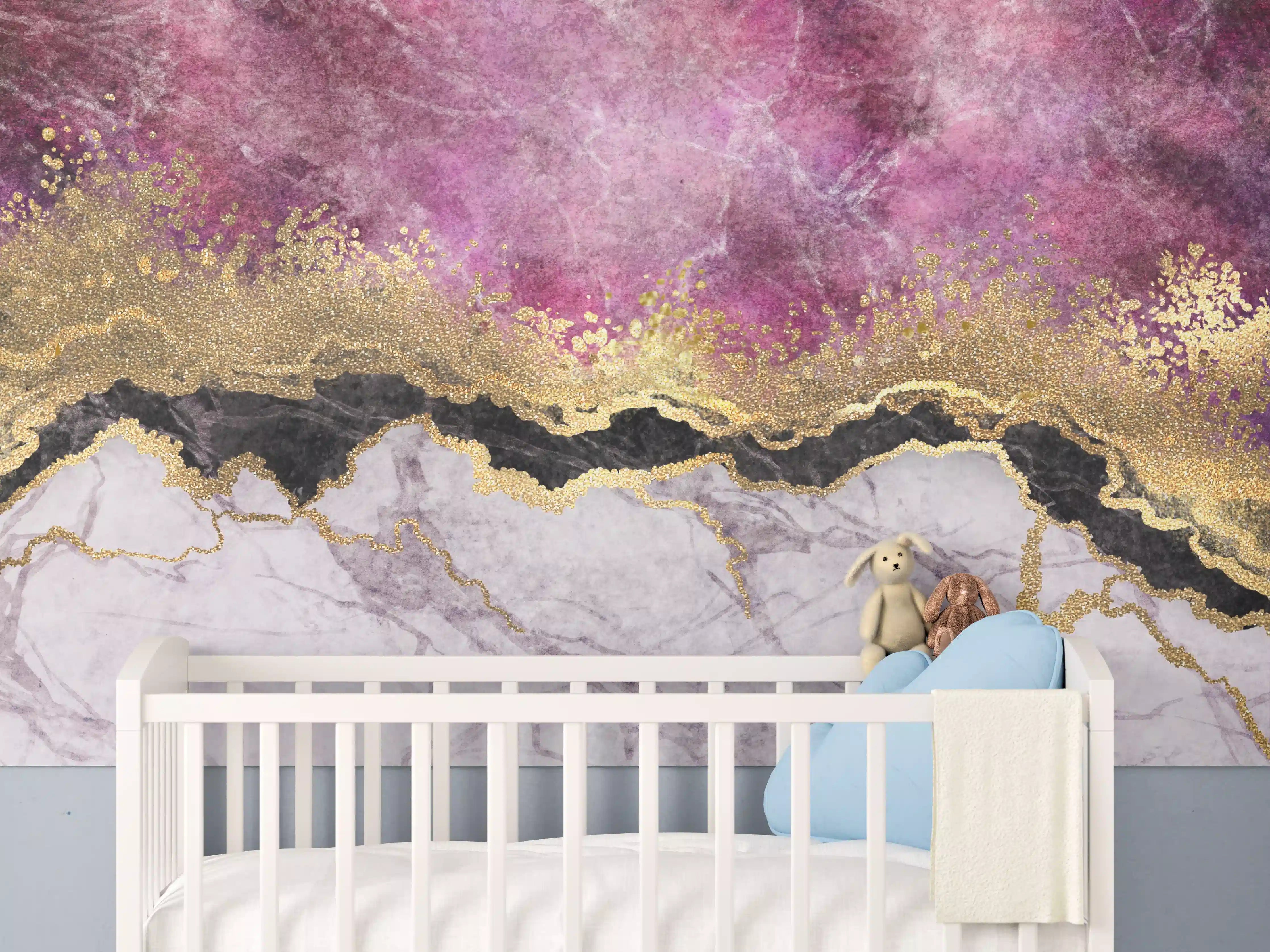 Babyzimmer Wandgestaltung - Marble and Gold Abstract Art