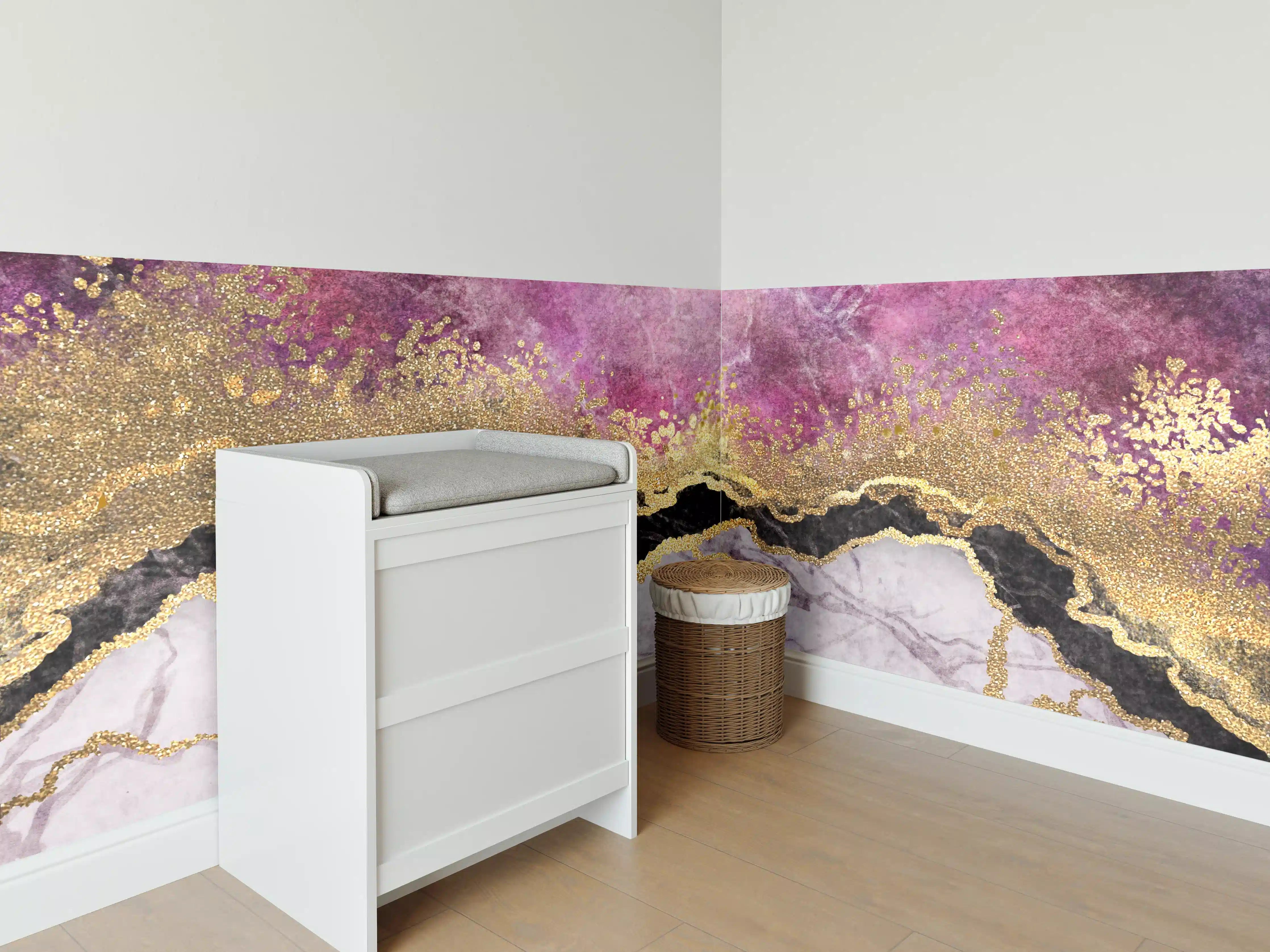 Babyzimmer Wandgestaltung - Marble and Gold Abstract Art