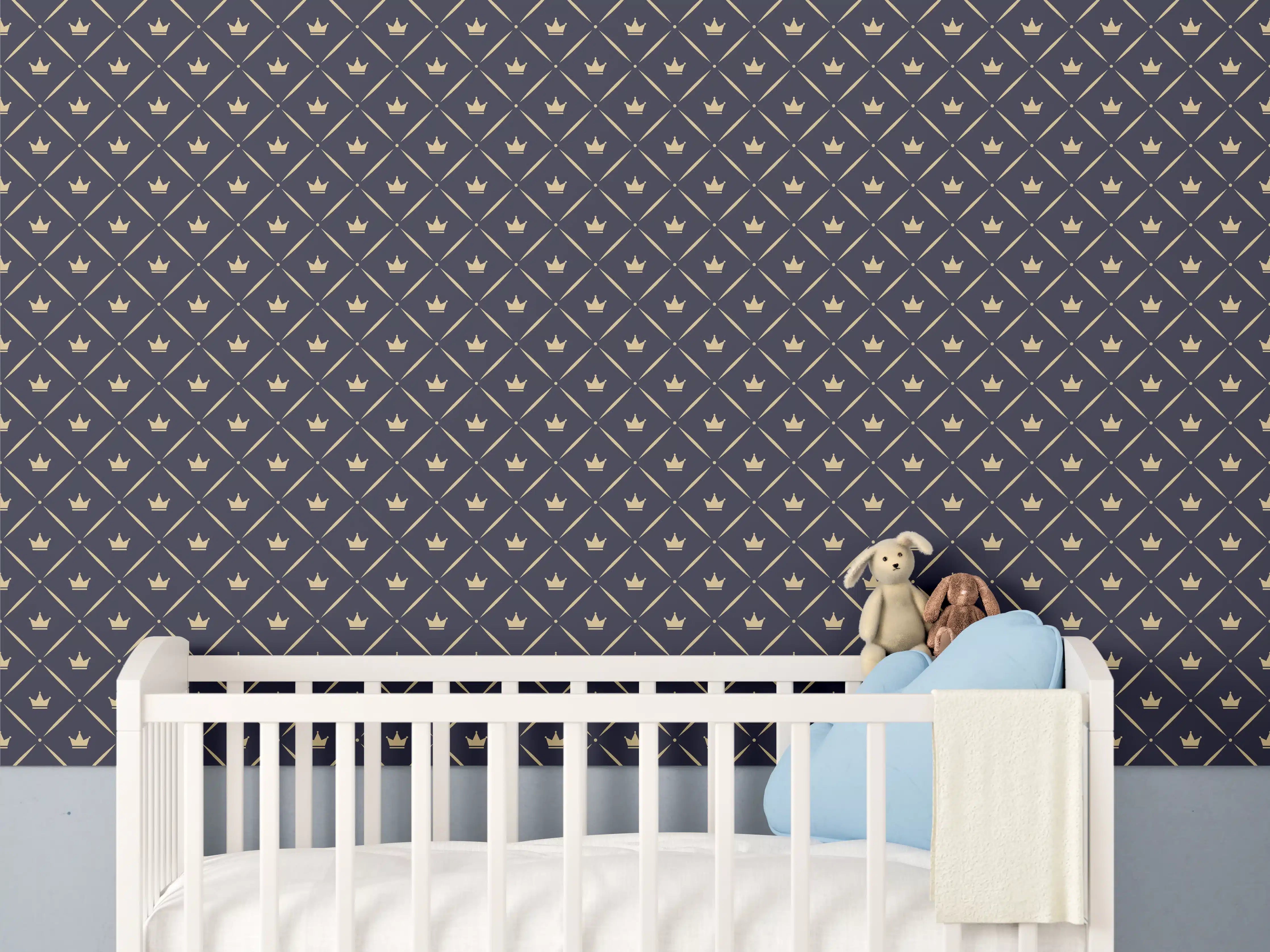 Babyzimmer Wandgestaltung - Marineblaues Rautenmuster