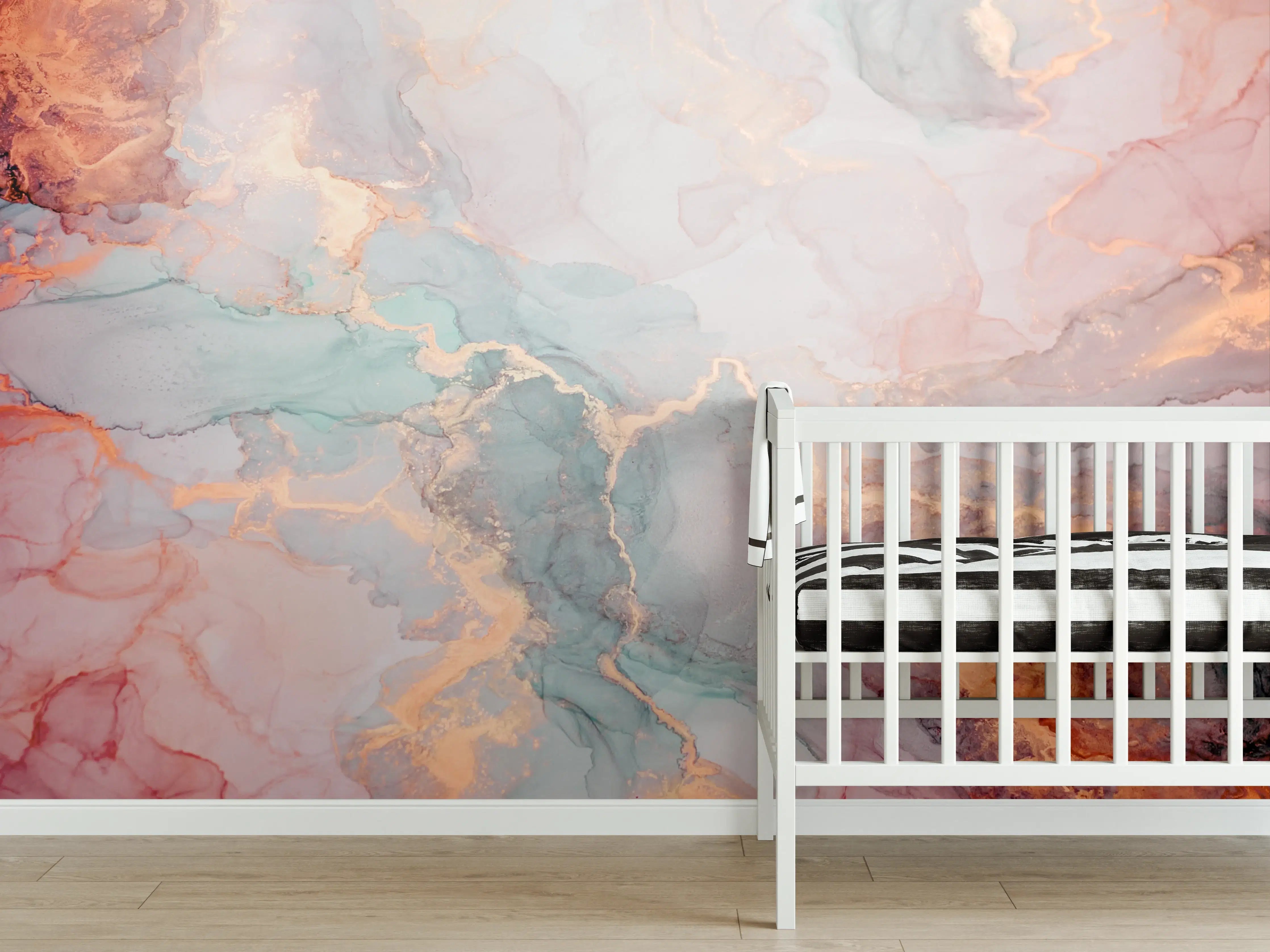 Babyzimmer Wandgestaltung - Maritime Aquarellkunst mit Blau- und Grautönen