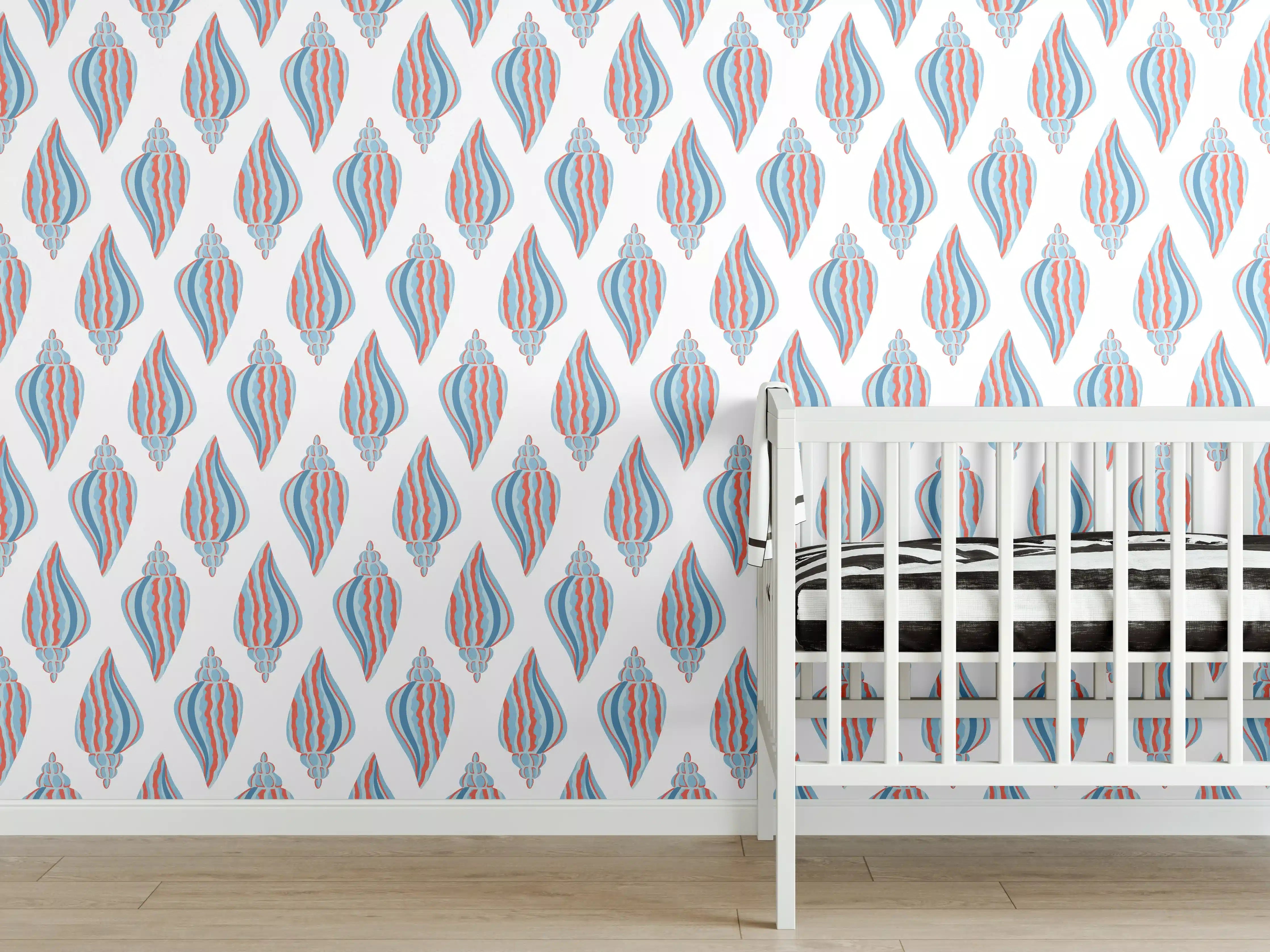 Babyzimmer Wandgestaltung - Maritime Muscheln Weiß-Blau-Rot