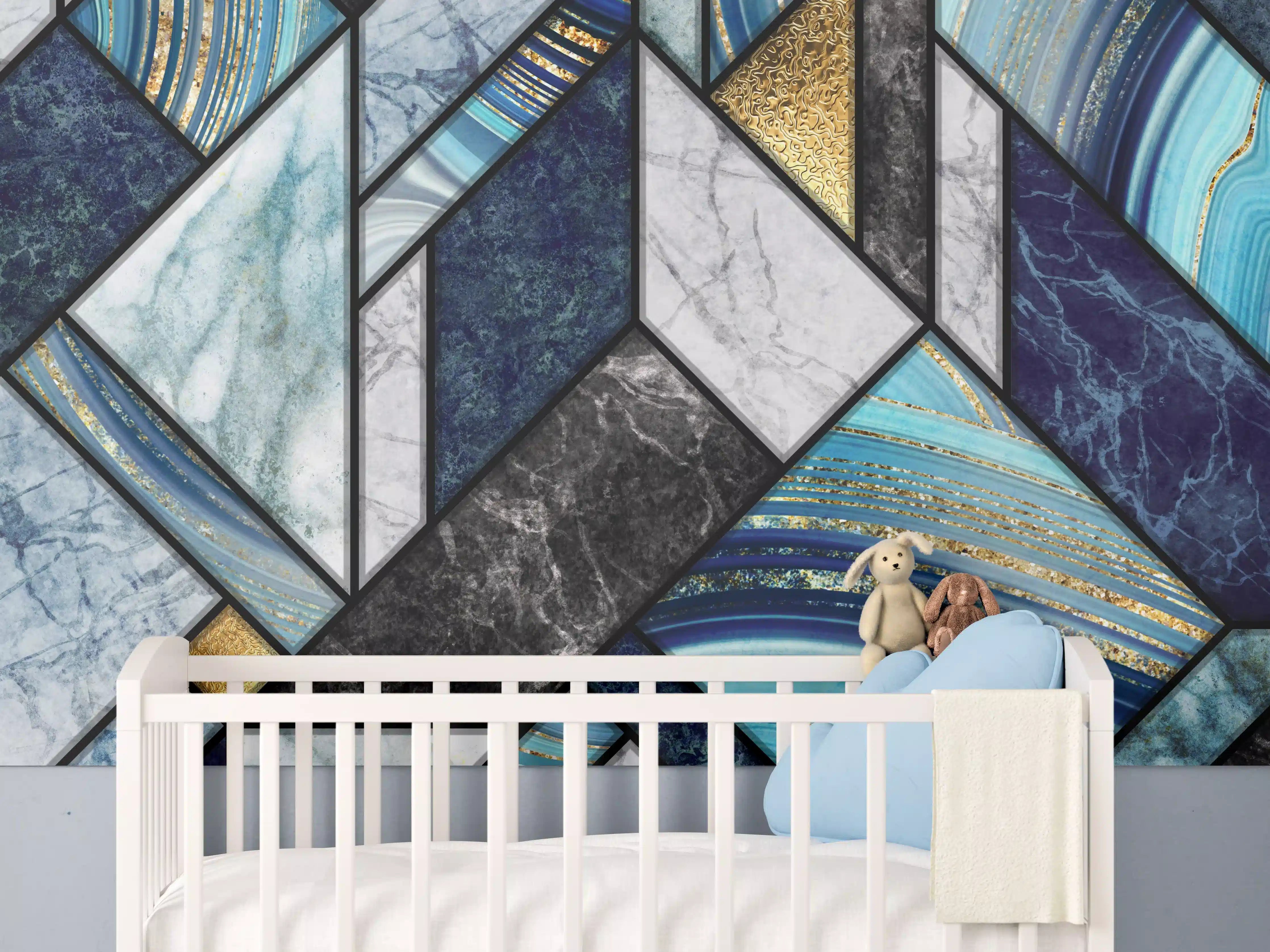 Babyzimmer Wandgestaltung - Marmor Granit Gold Inlay