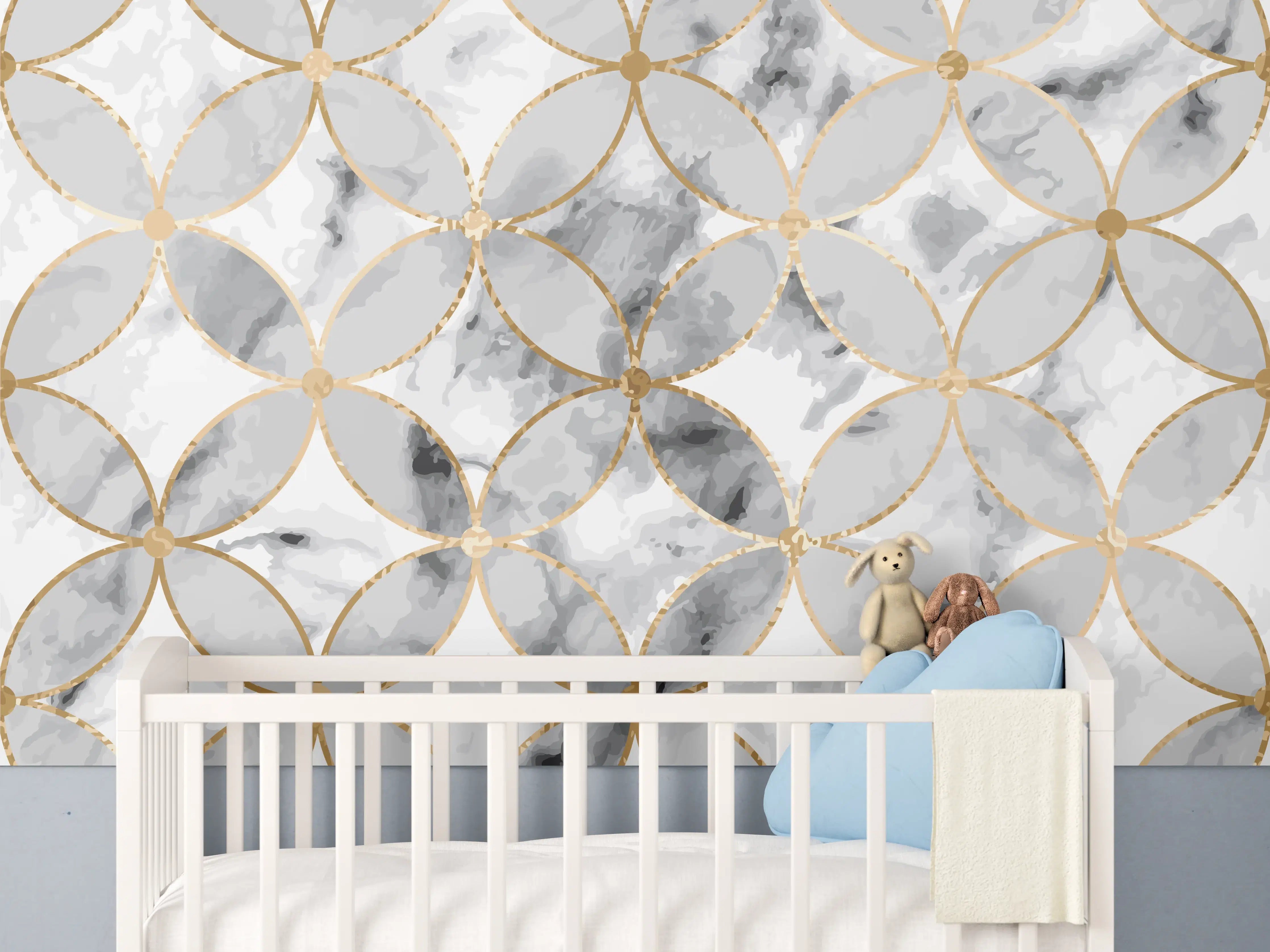 Babyzimmer Wandgestaltung - Marmoroptik Gold Grau Weiß