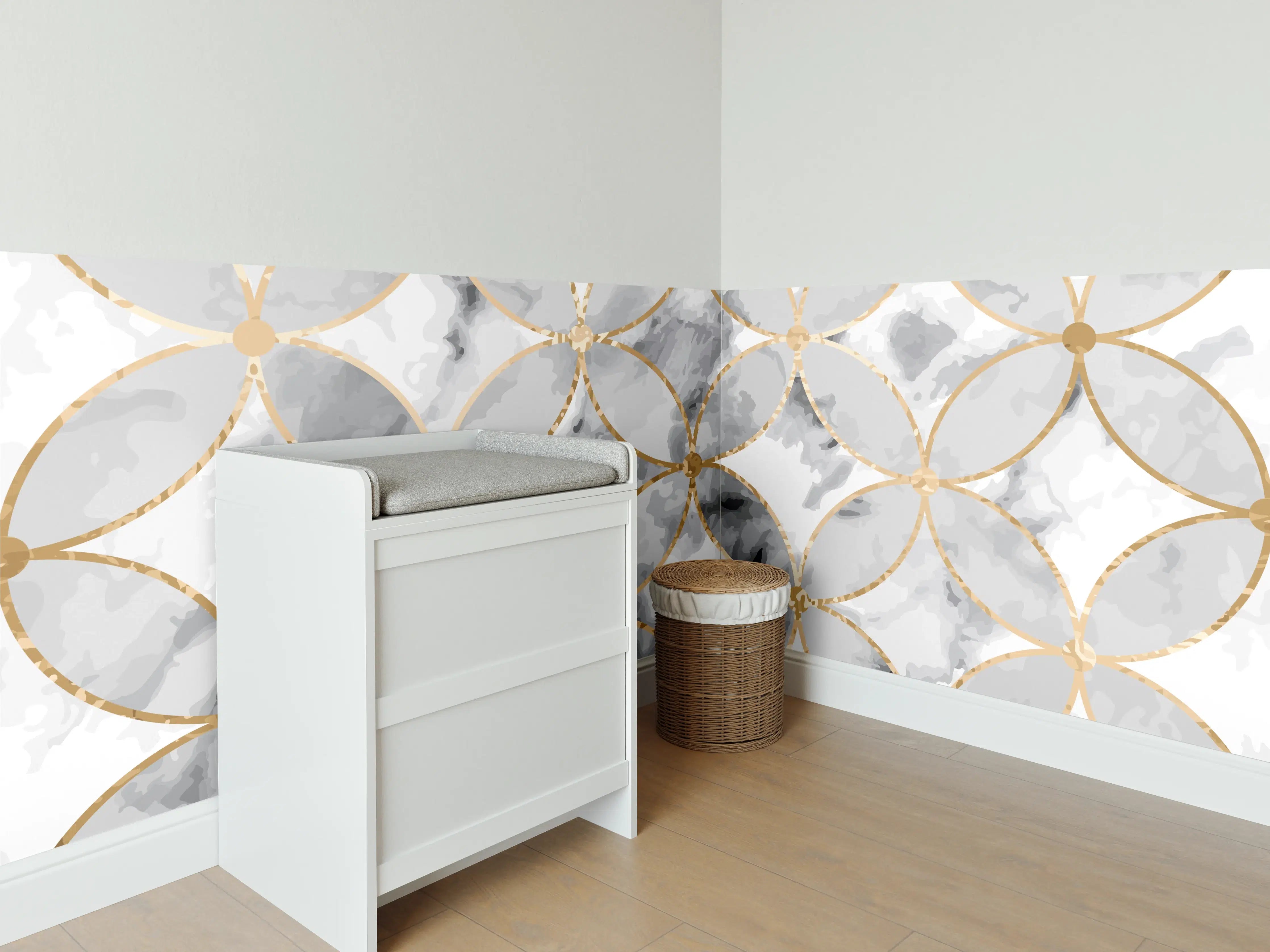 Babyzimmer Wandgestaltung - Marmoroptik Gold Grau Weiß