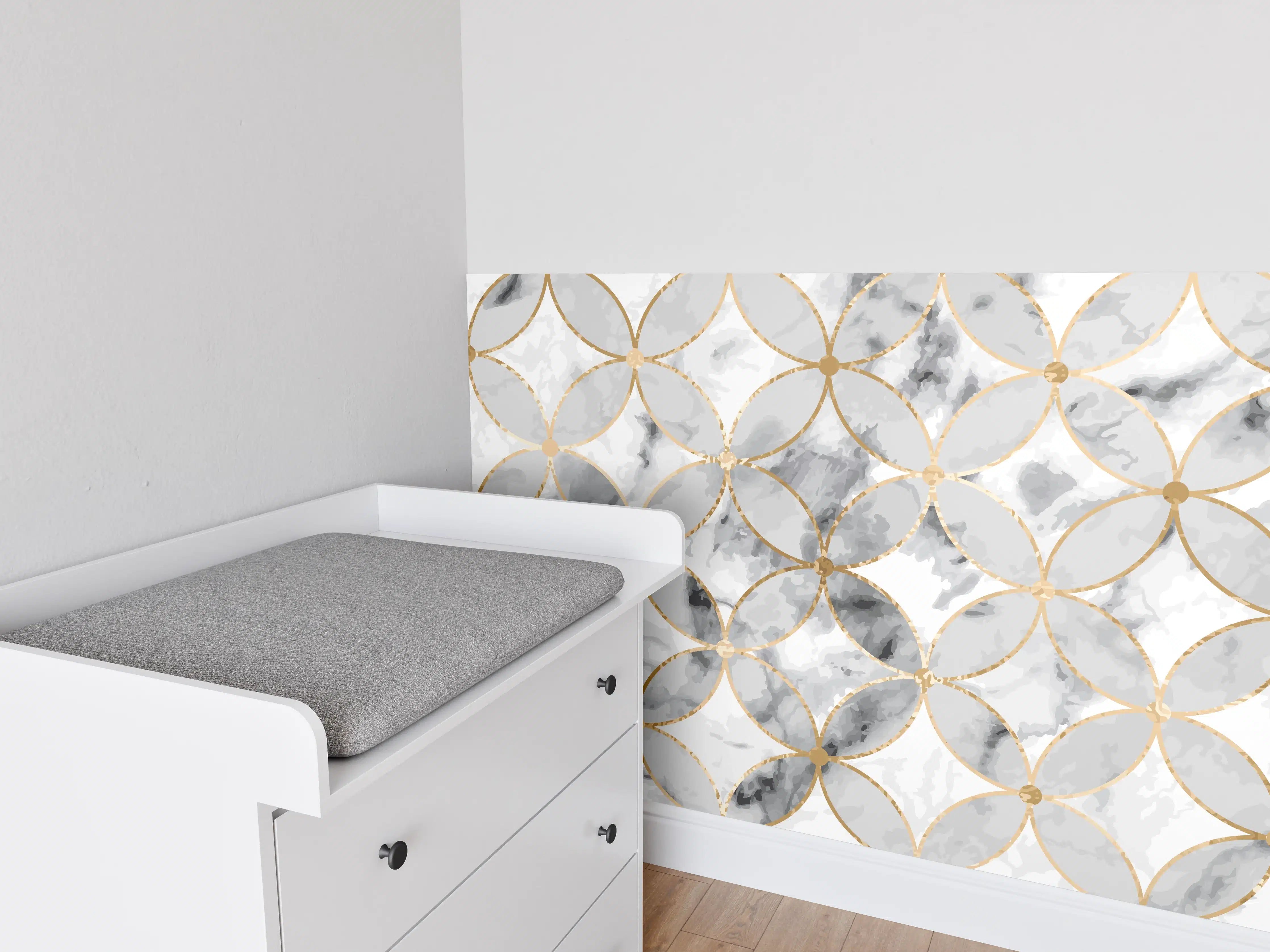 Babyzimmer Wandgestaltung - Marmoroptik Gold Grau Weiß