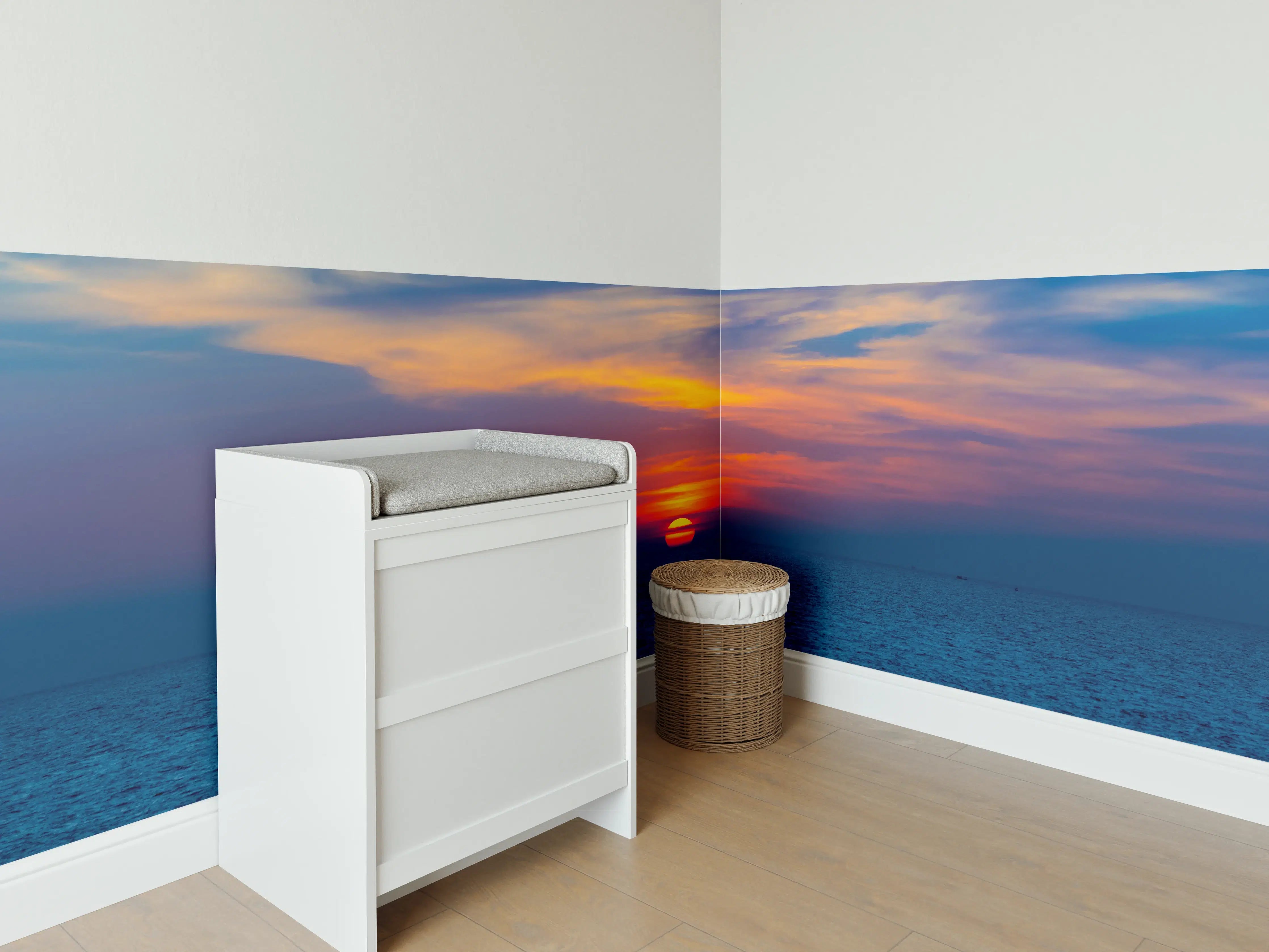 Babyzimmer Wandgestaltung - Meer-Sonnenuntergang Blau-Orange