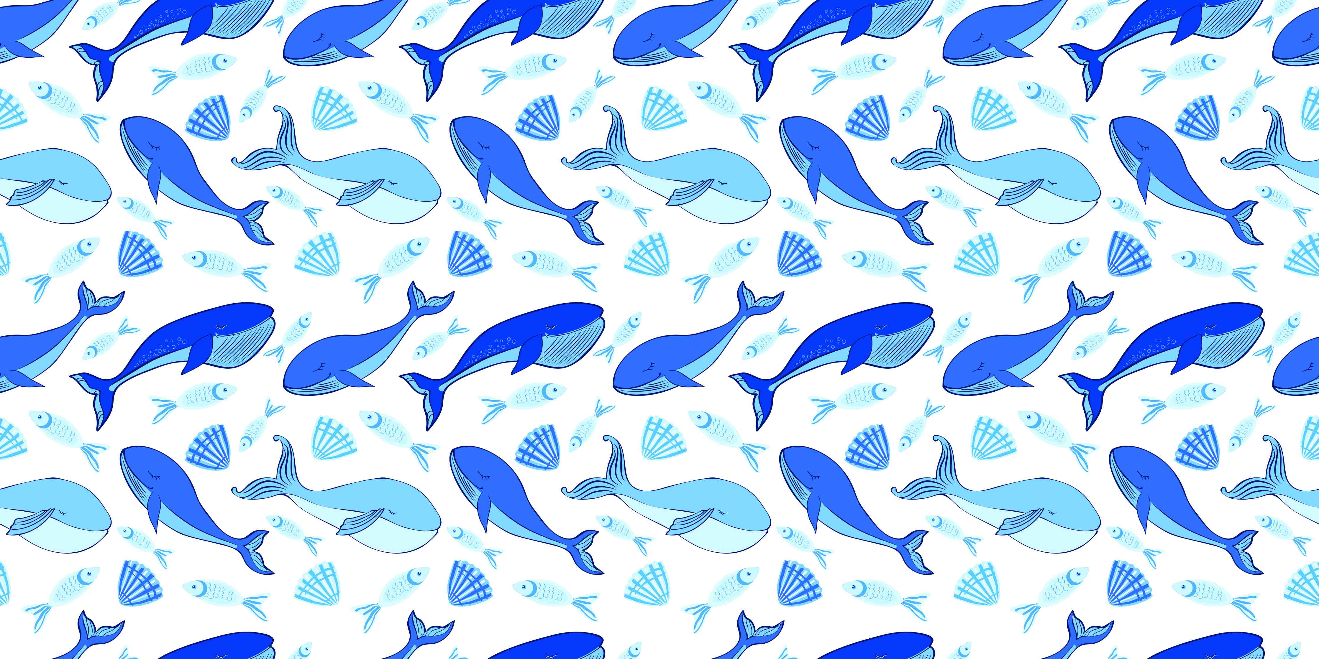 Babyzimmer Wandgestaltung-Meereswelt mit Delfinen und Muscheln in Blau