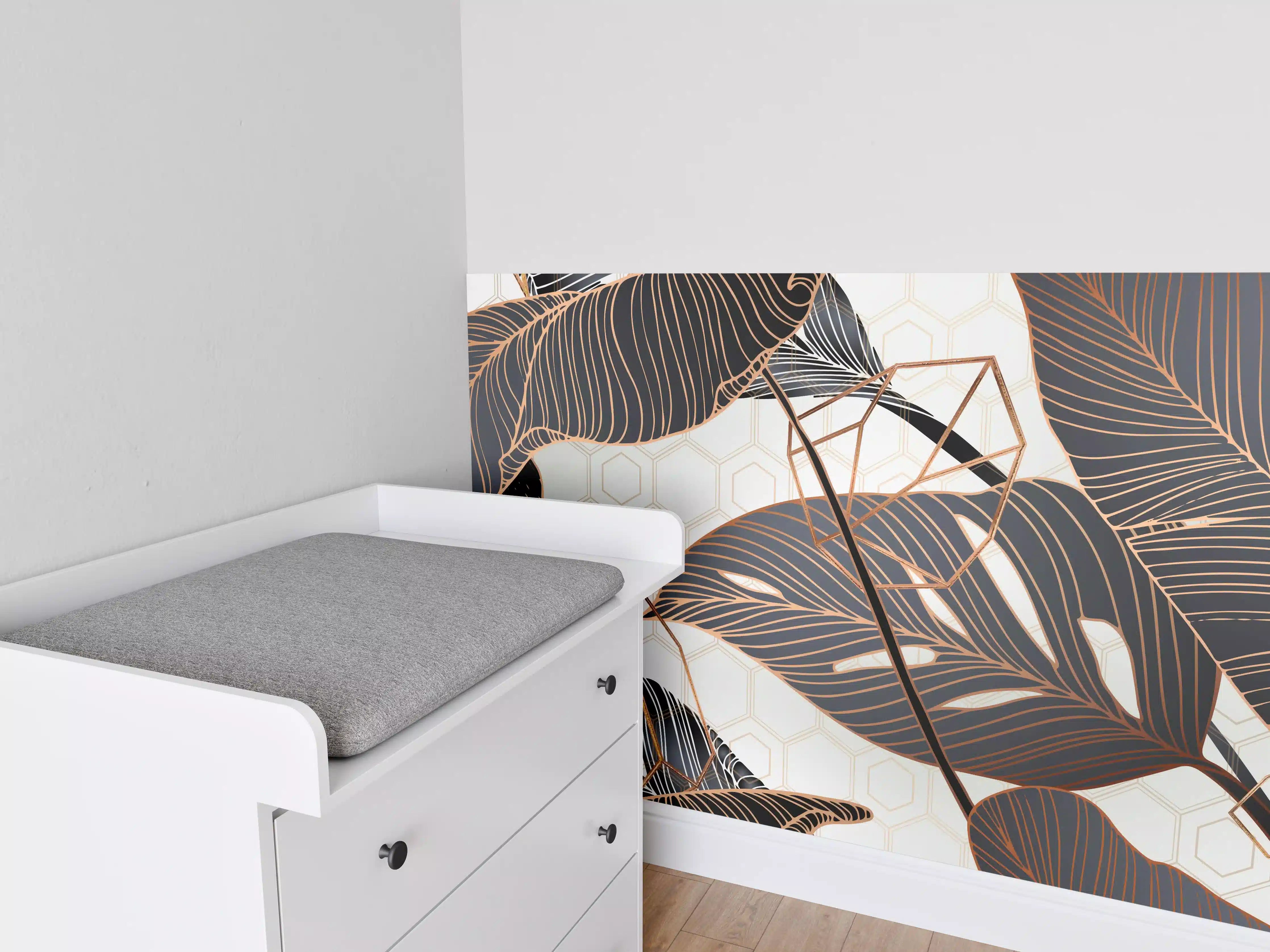 Babyzimmer Wandgestaltung - Metallische Blatt-Muster Tapete