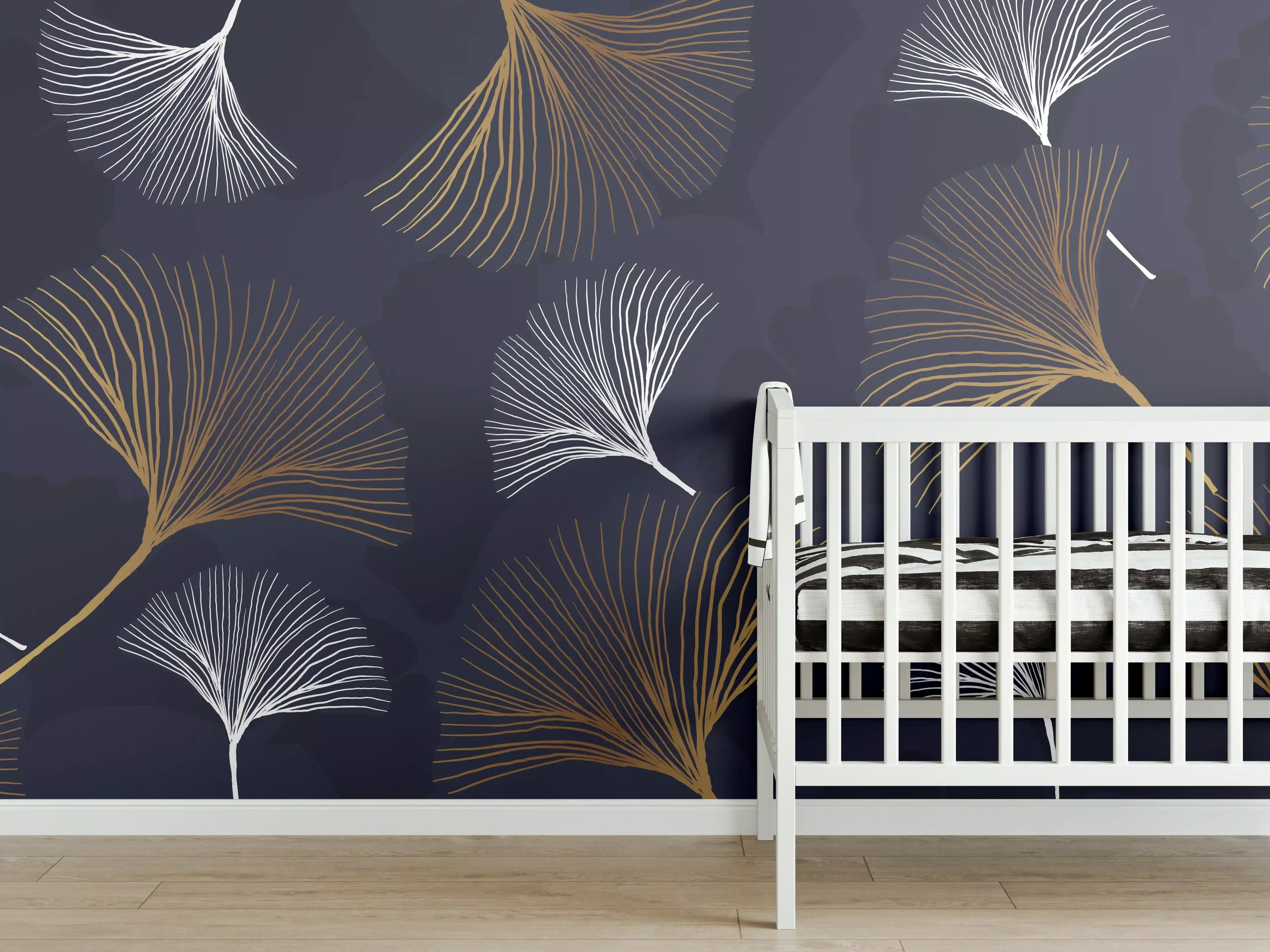 Babyzimmer Wandgestaltung - Metallischer Farn-Musterdruck