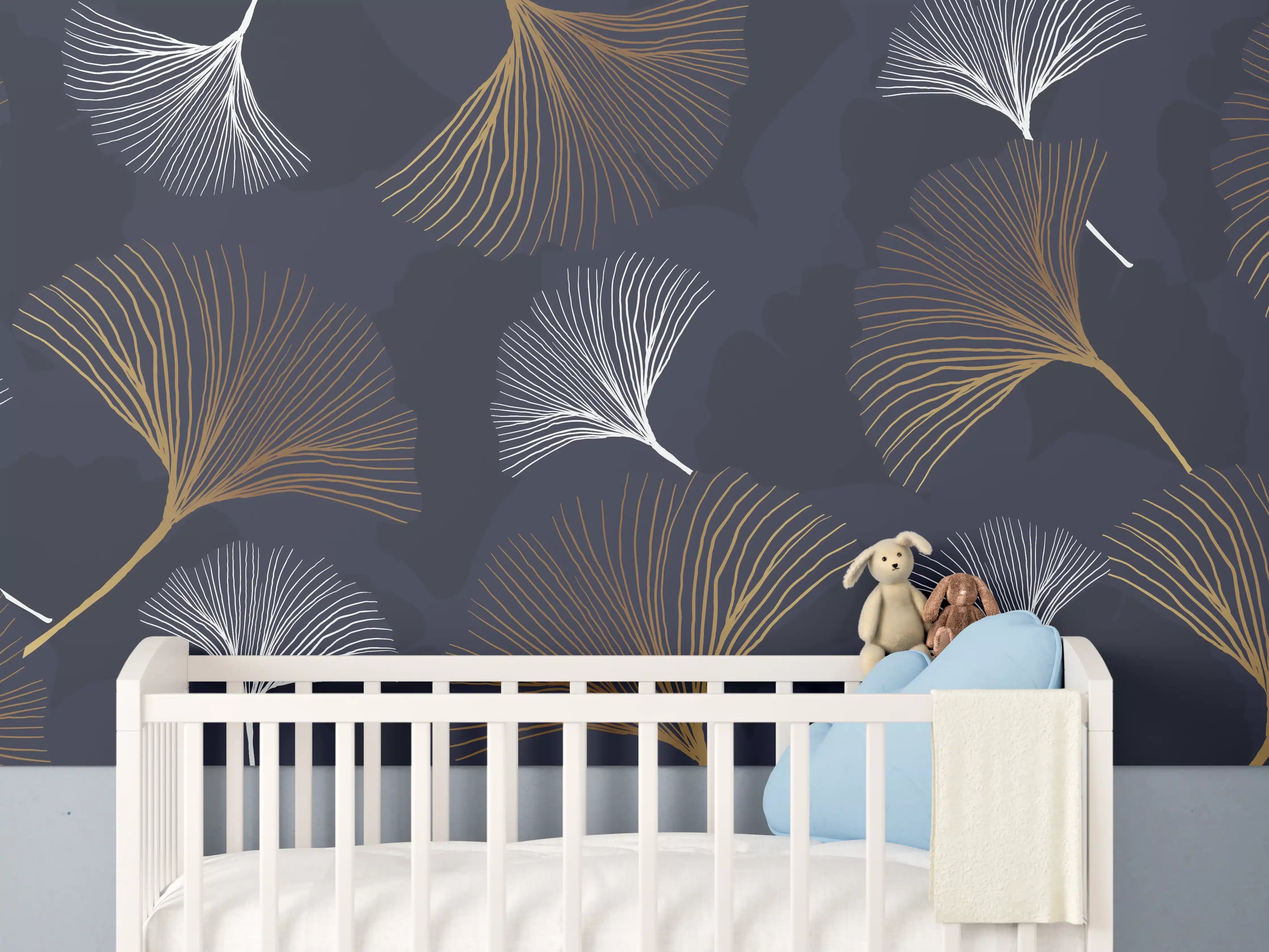 Babyzimmer Wandgestaltung - Metallischer Farn-Musterdruck
