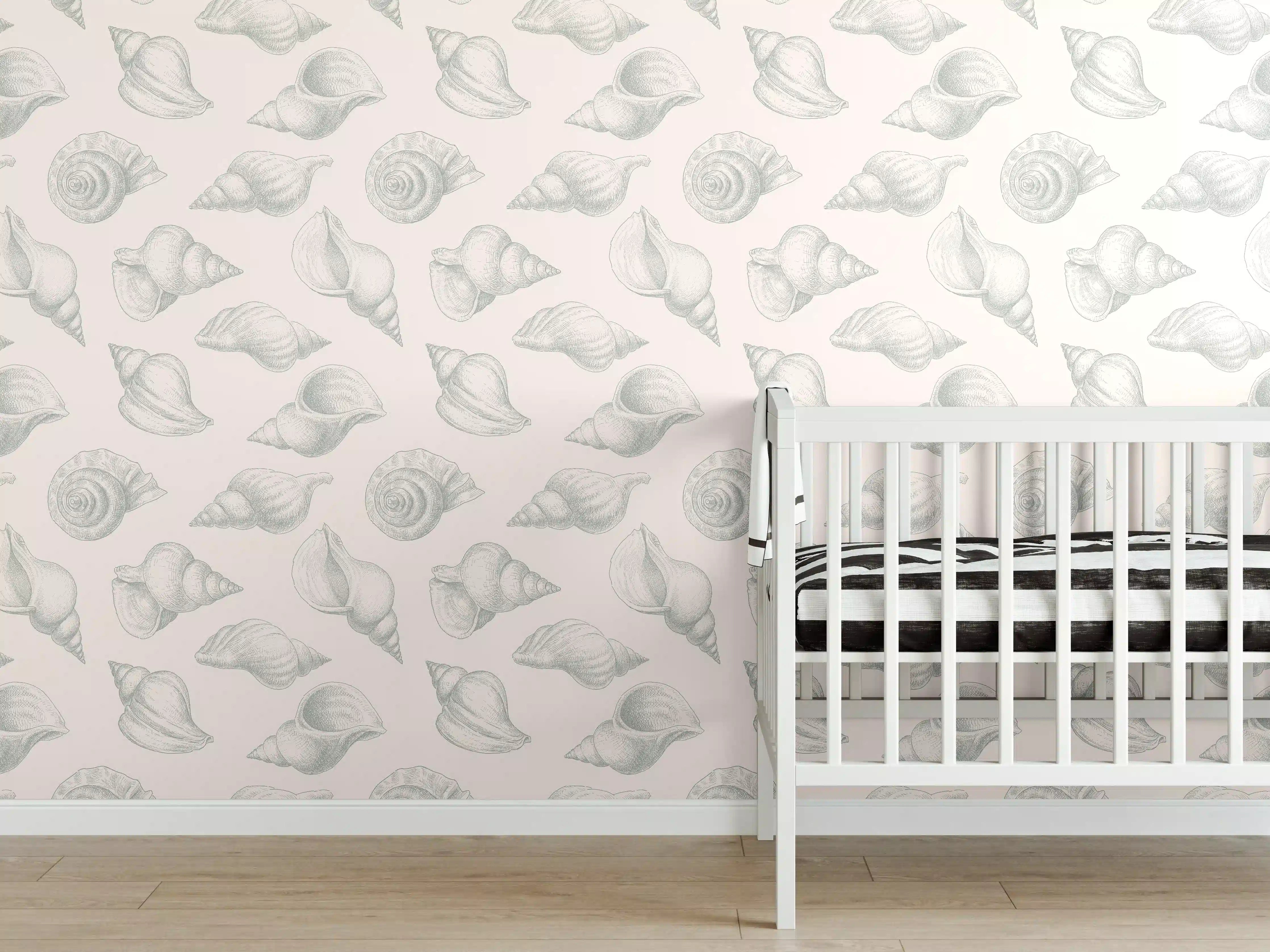 Babyzimmer Wandgestaltung - Minimal Muschelmuster Beige-Grau