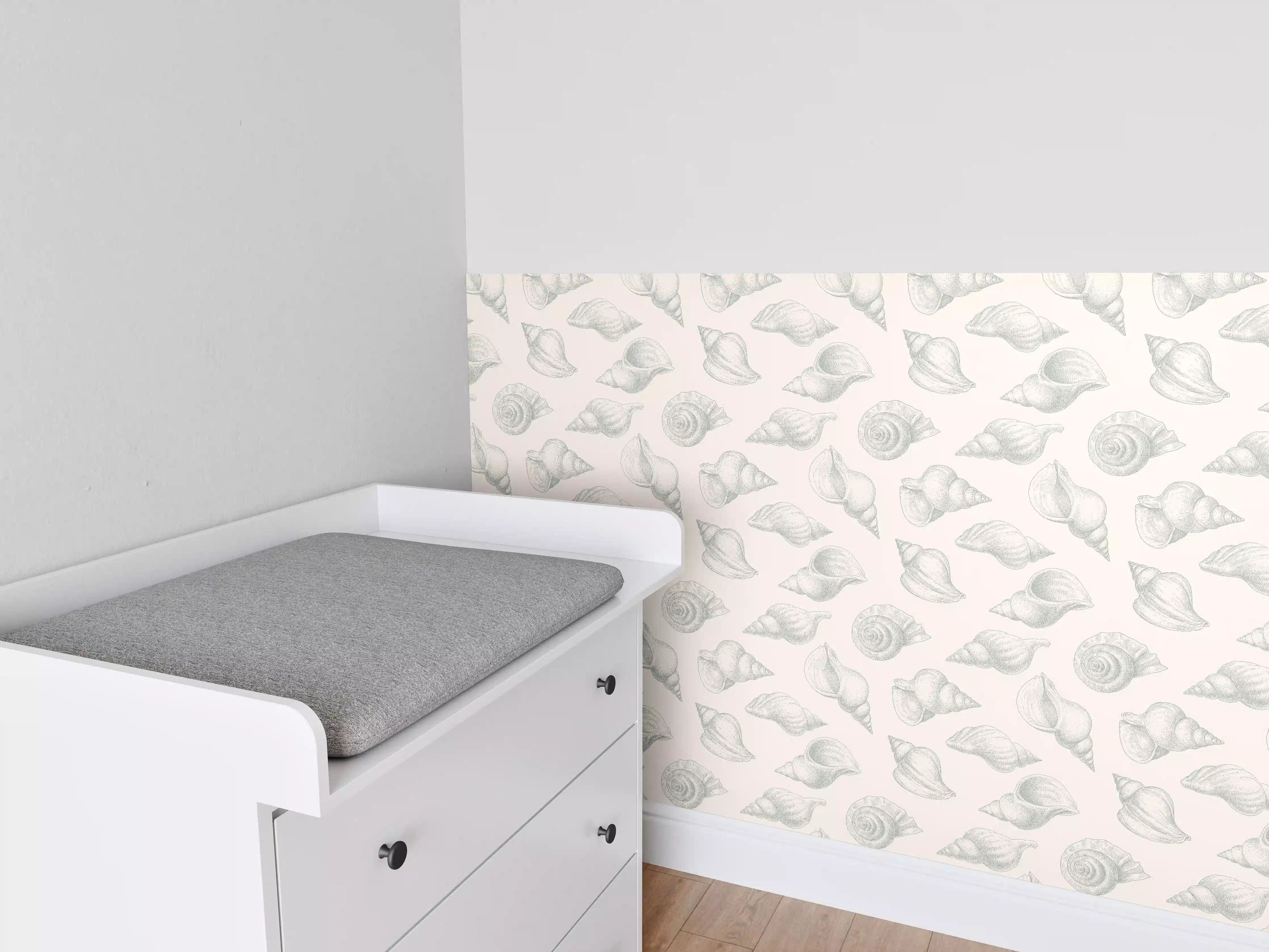 Babyzimmer Wandgestaltung - Minimal Muschelmuster Beige-Grau