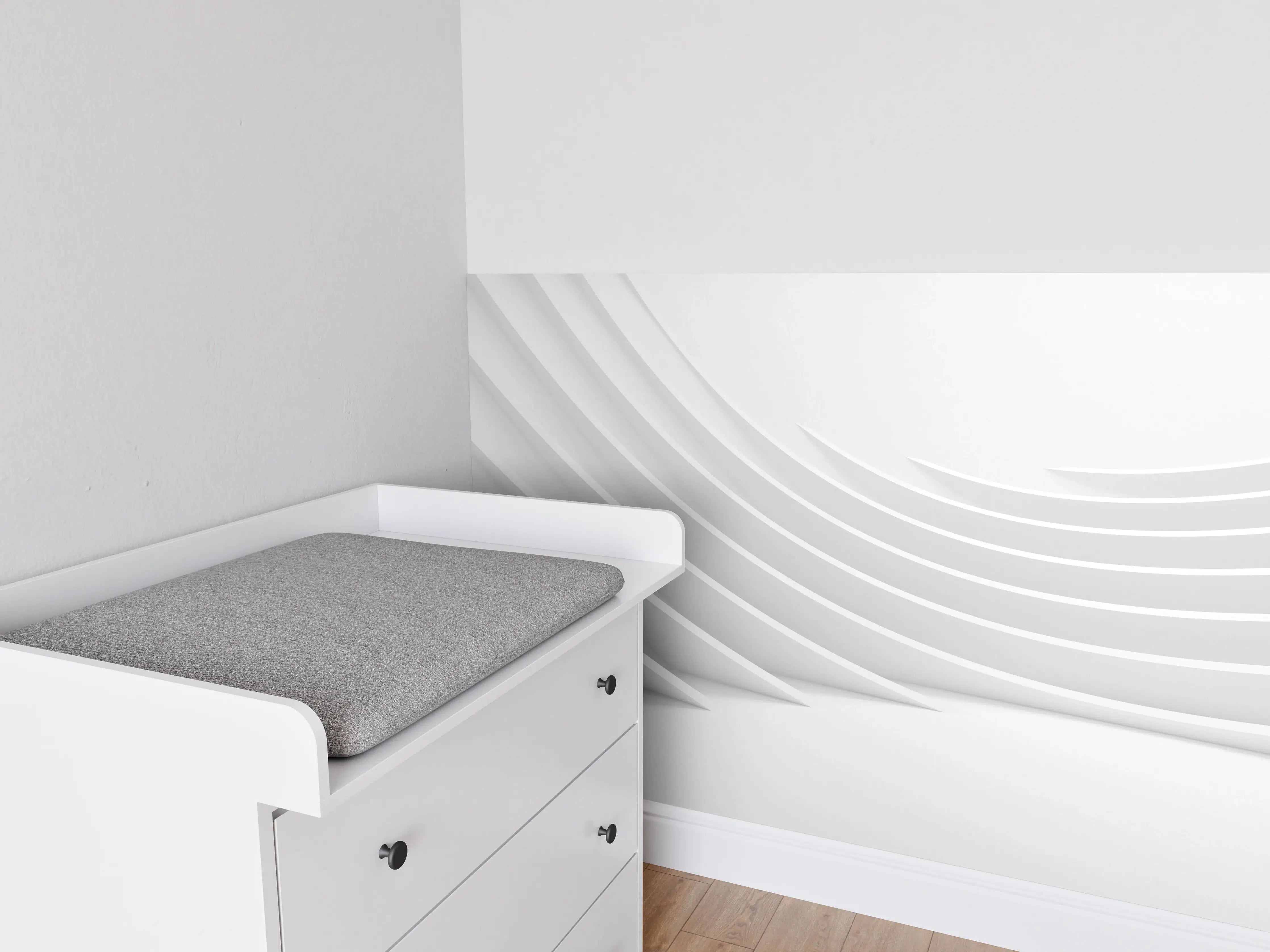 Babyzimmer Wandgestaltung - Minimalistische Weiß-Grau Welle