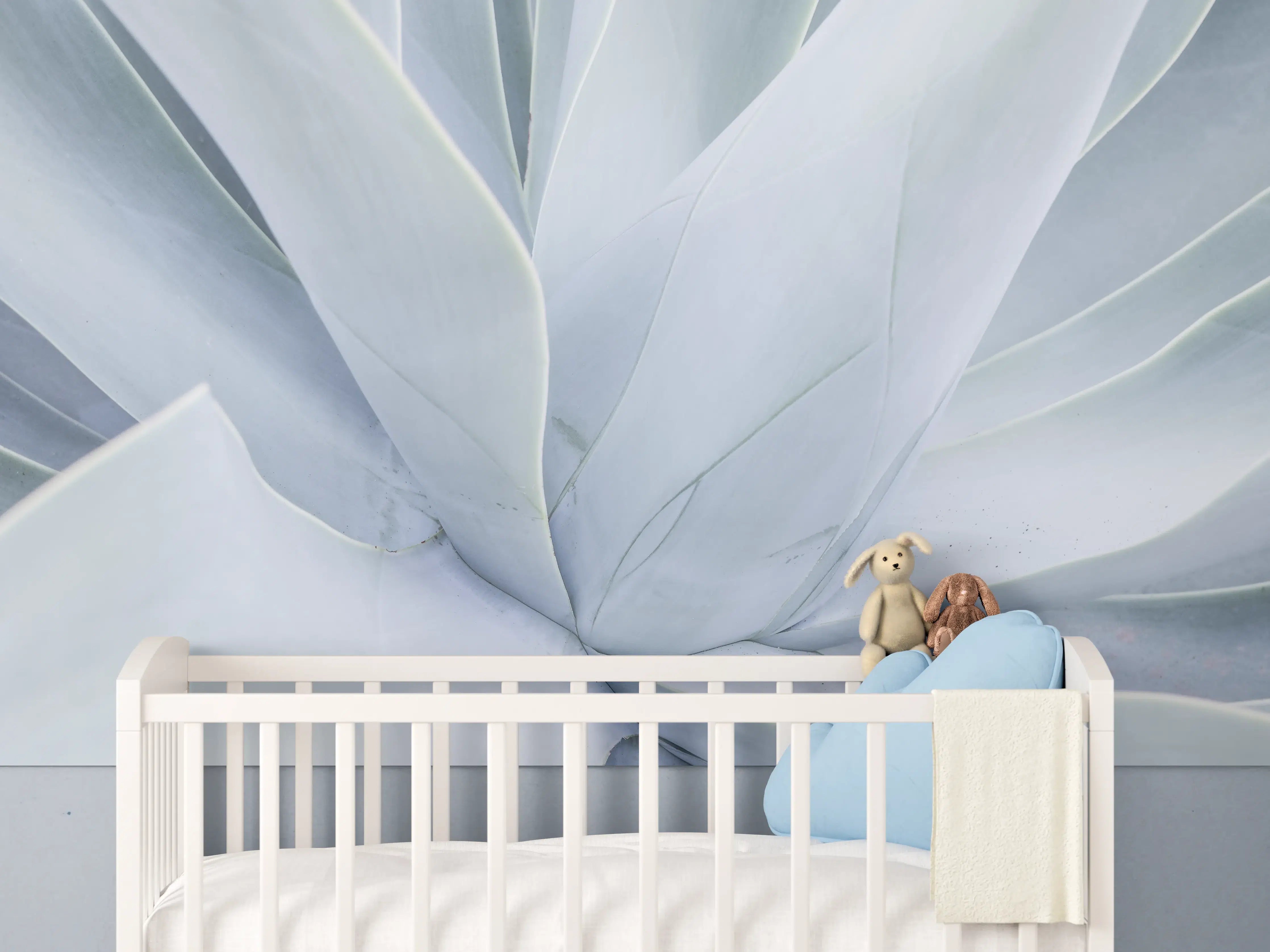 Babyzimmer Wandgestaltung - Mintgrüne Agavenblattstruktur