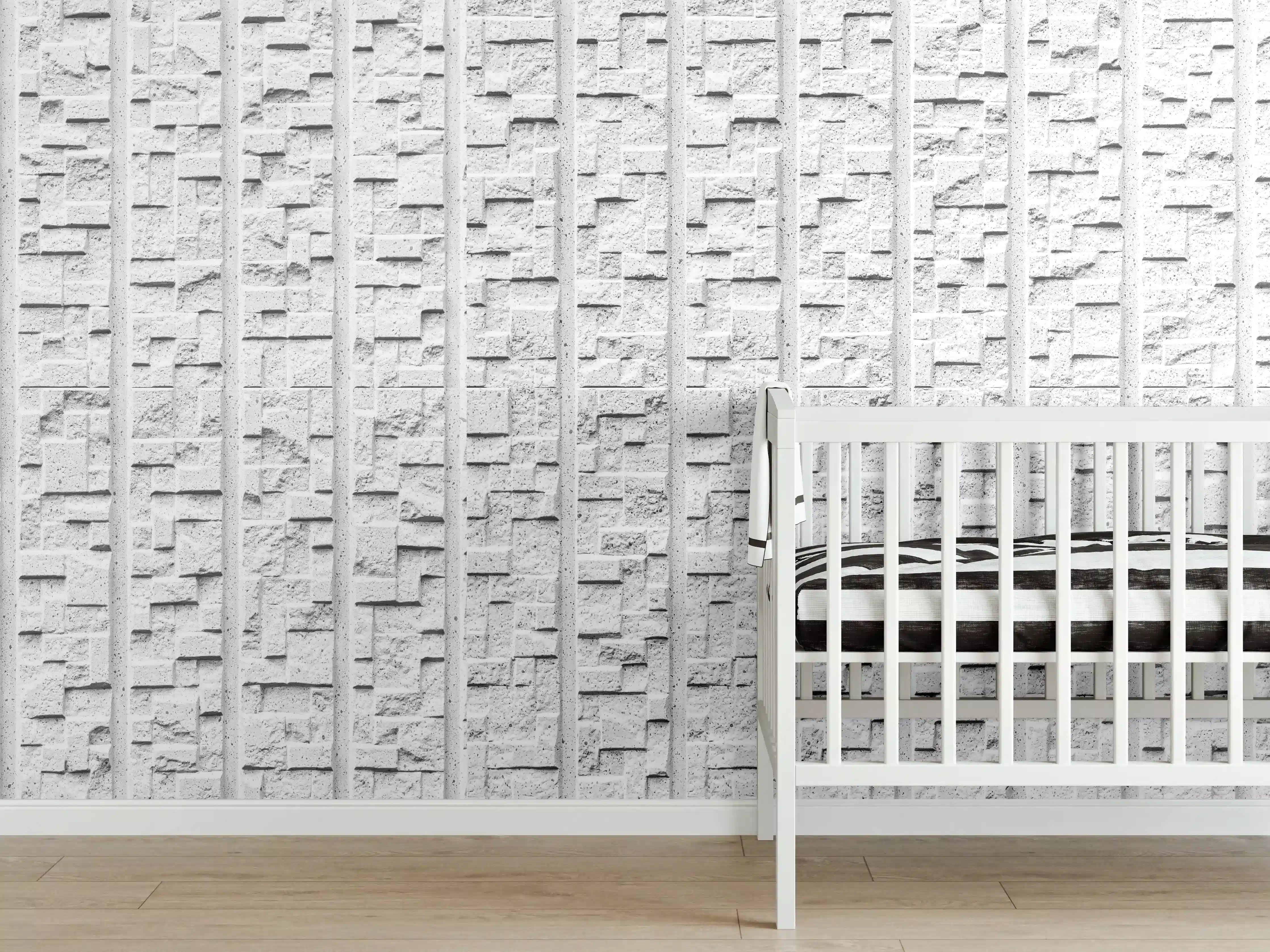 Babyzimmer Wandgestaltung - Modern weiße Steinwand mit Muster