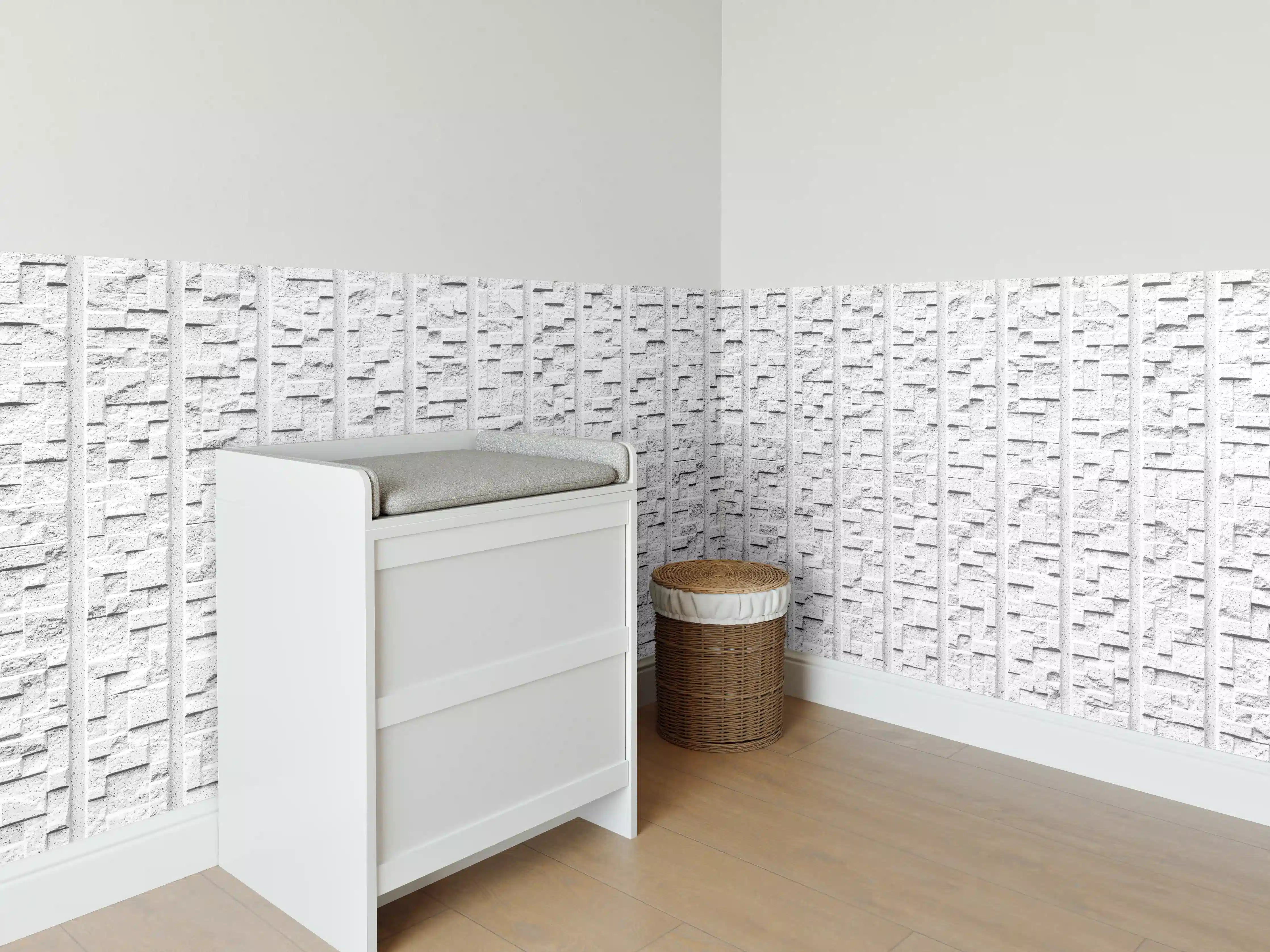 Babyzimmer Wandgestaltung - Modern weiße Steinwand mit Muster