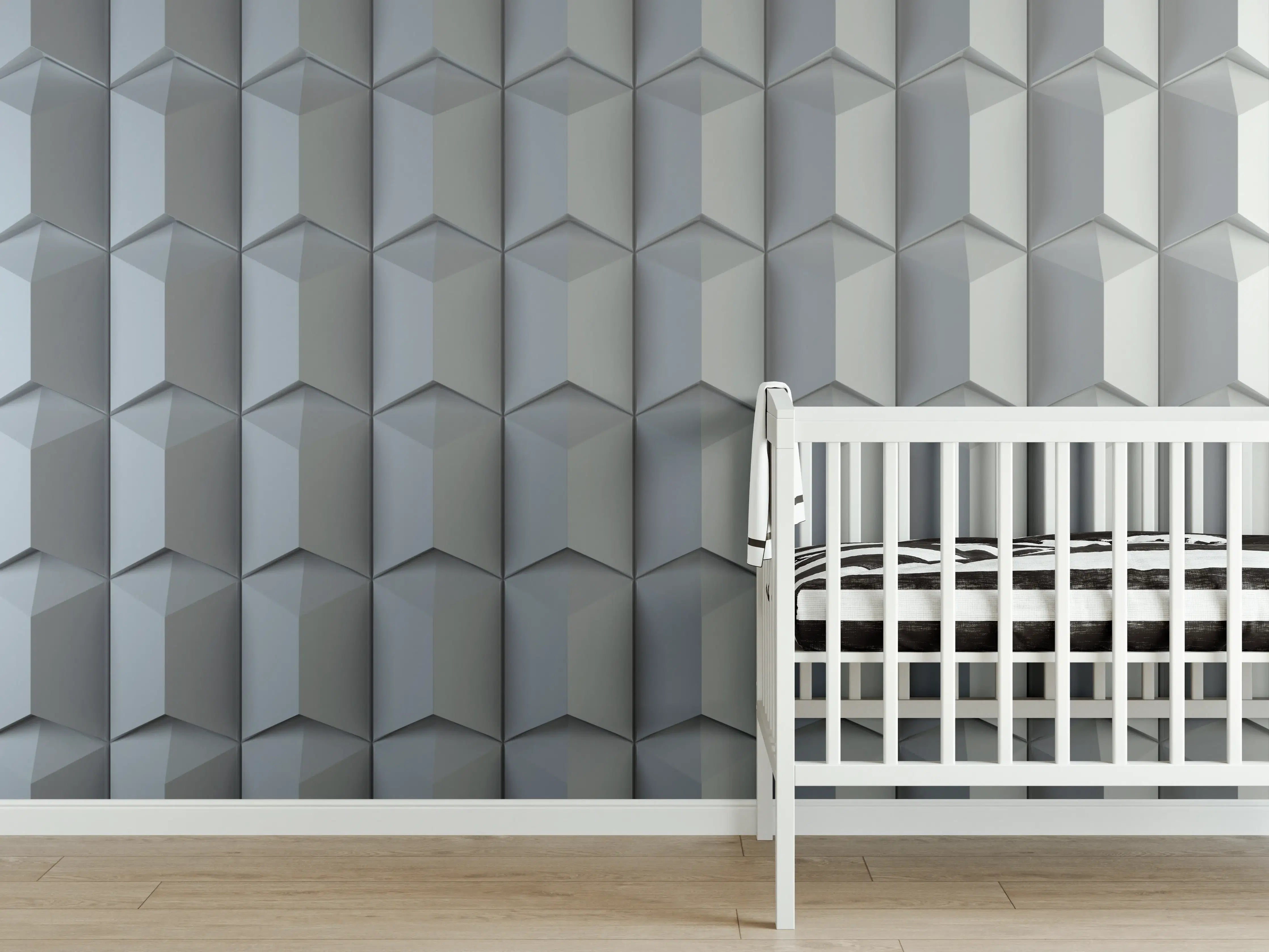 Babyzimmer Wandgestaltung - Moderne 3D Wandpaneele in Satiniertem Grau