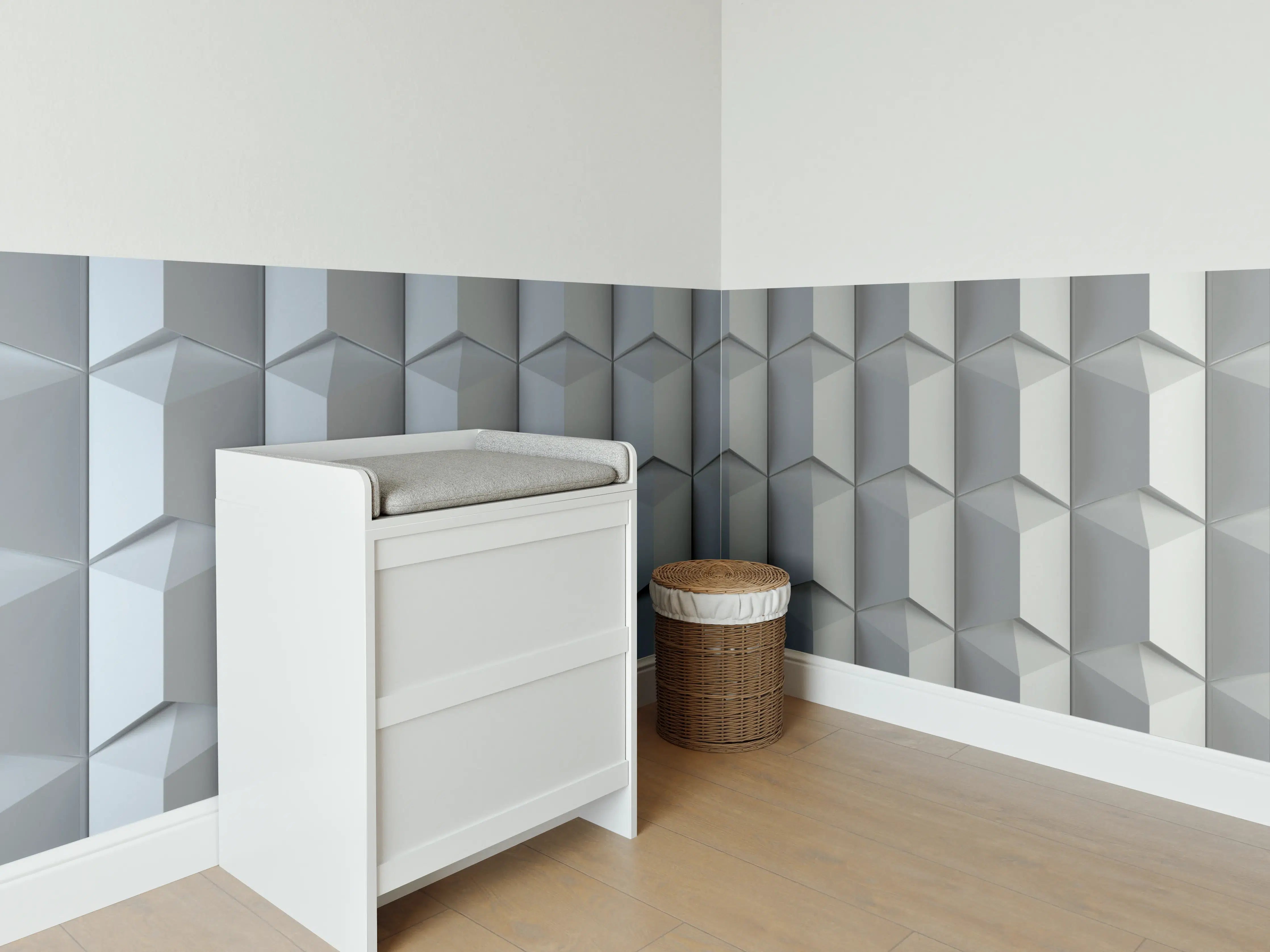 Babyzimmer Wandgestaltung - Moderne 3D Wandpaneele in Satiniertem Grau