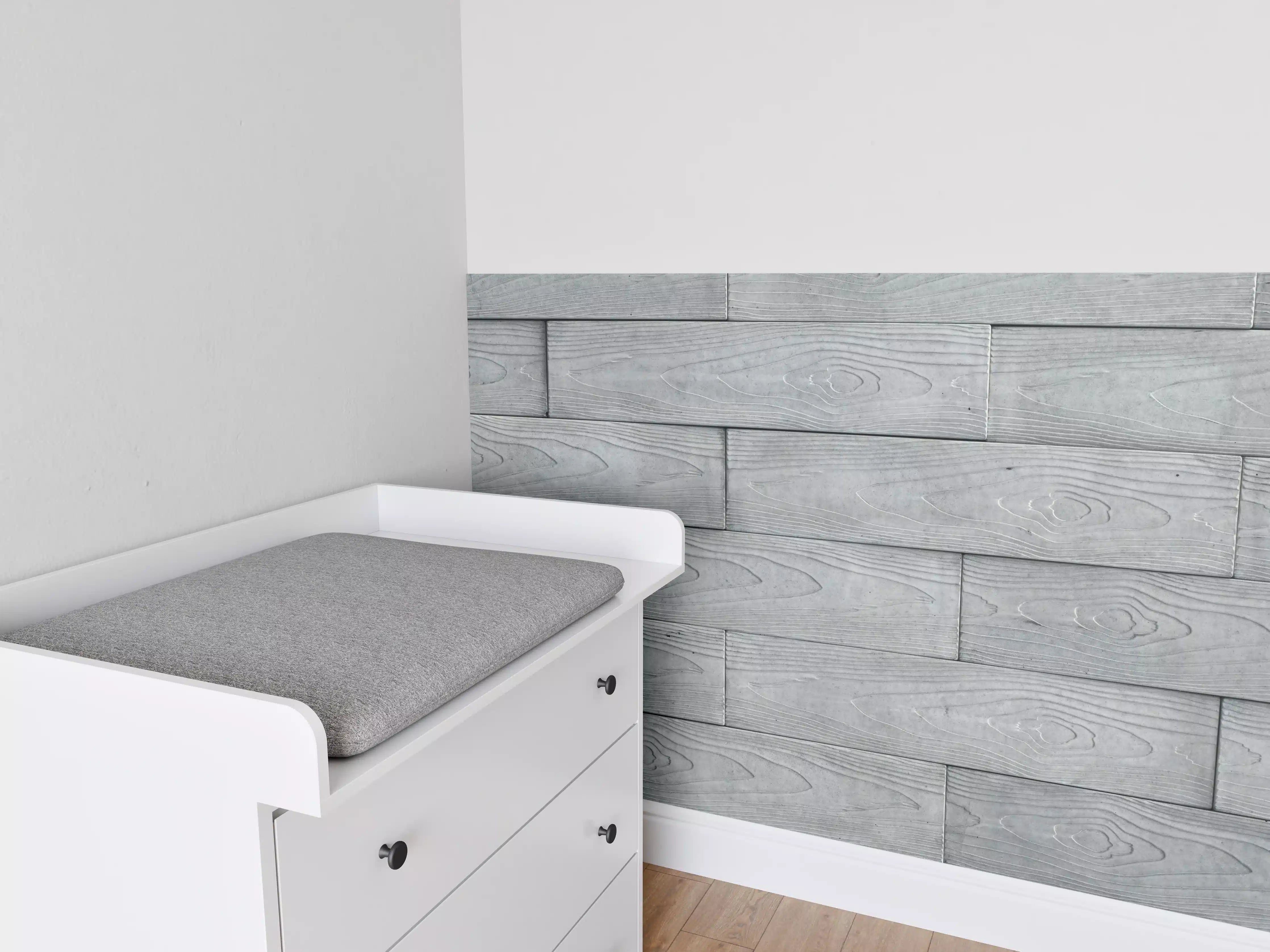 Babyzimmer Wandgestaltung - Moderne Grau-Weiße Holztextur