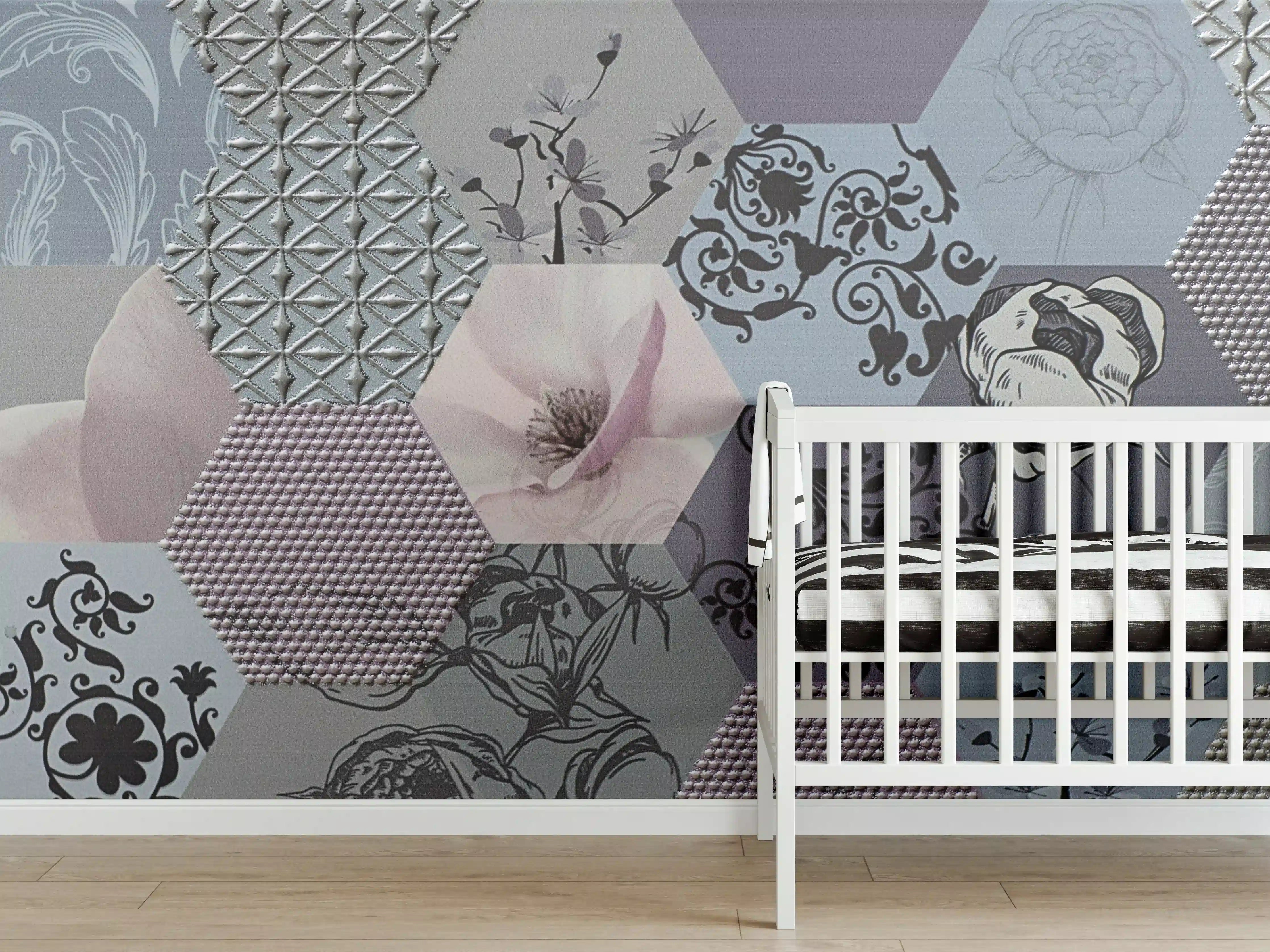 Babyzimmer Wandgestaltung - Moderne Hexagon-Musterwand mit zarten Pastelltönen