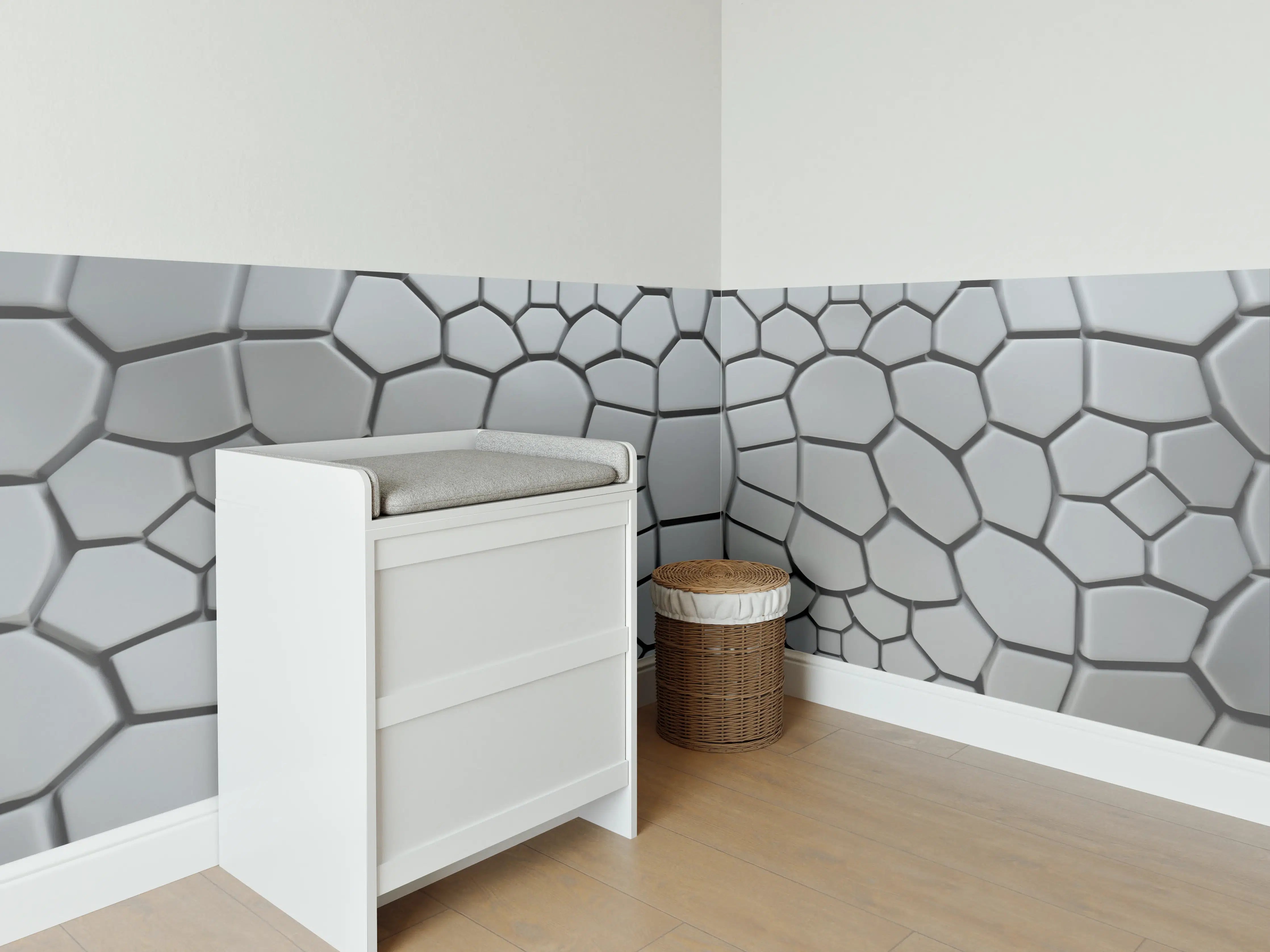 Babyzimmer Wandgestaltung - Moderne Hexagon-Wandgestaltung in Grau