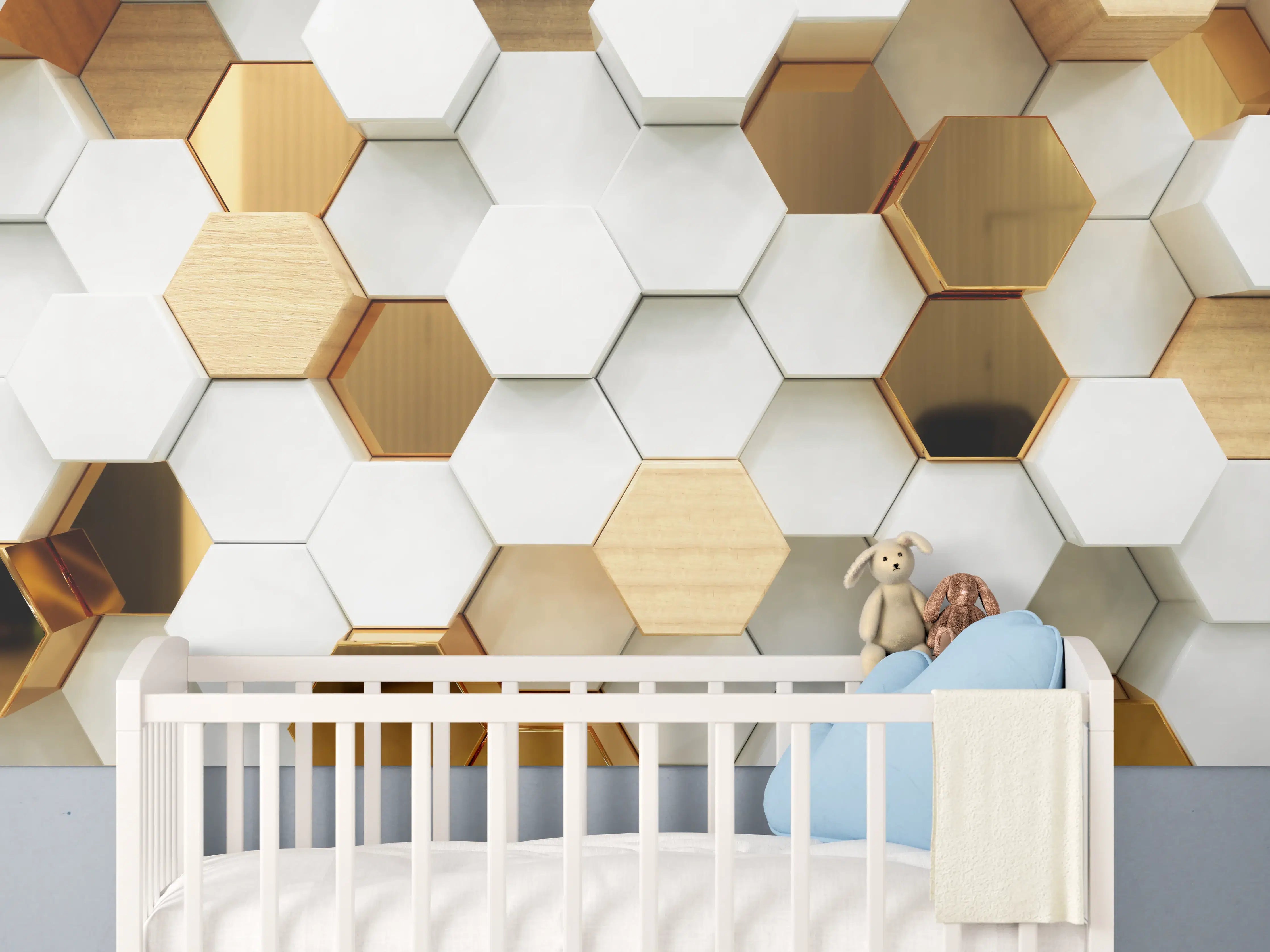 Babyzimmer Wandgestaltung - Moderne Hexagon-Wandgestaltung in Naturtönen