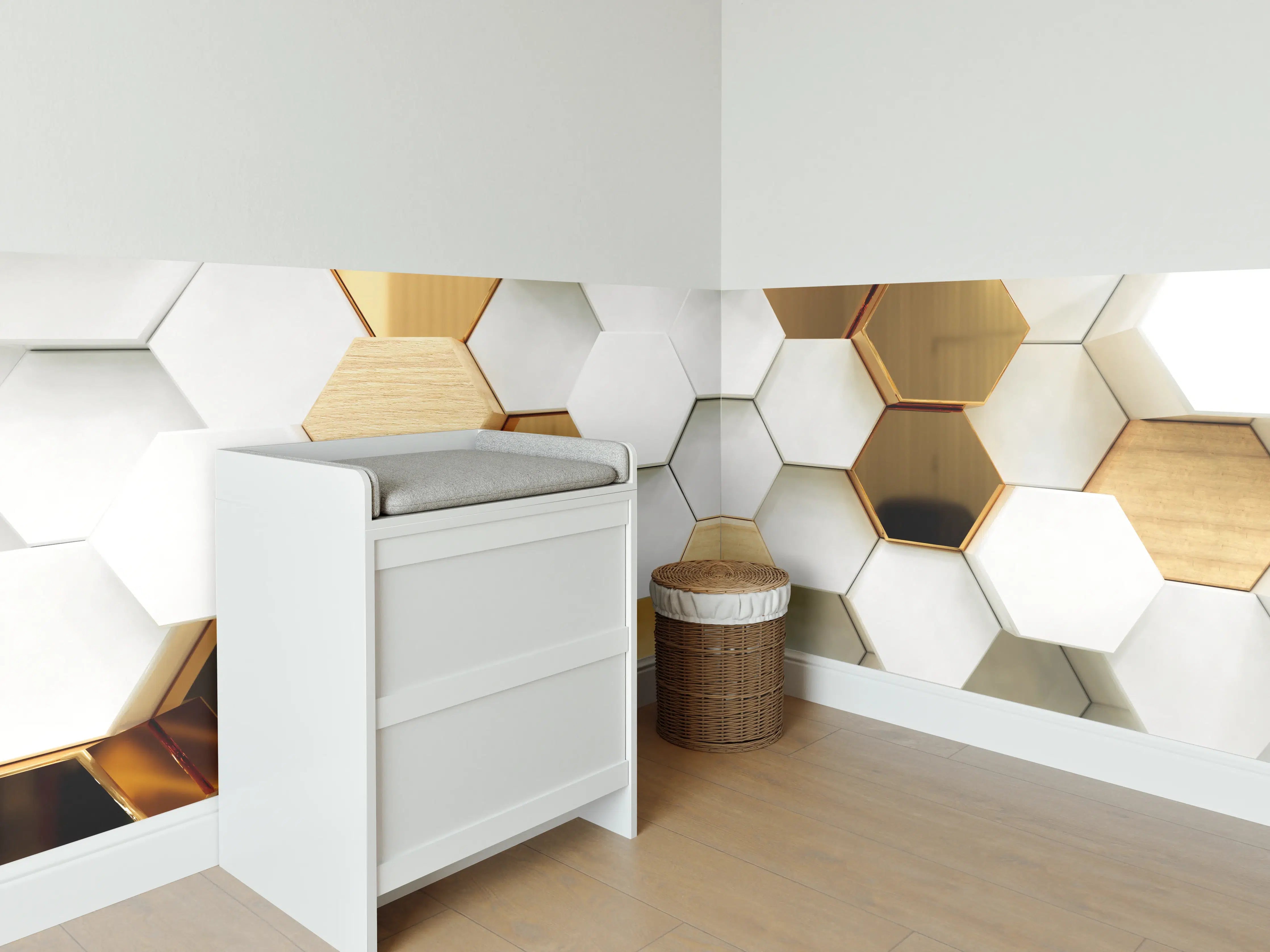 Babyzimmer Wandgestaltung - Moderne Hexagon-Wandgestaltung in Naturtönen