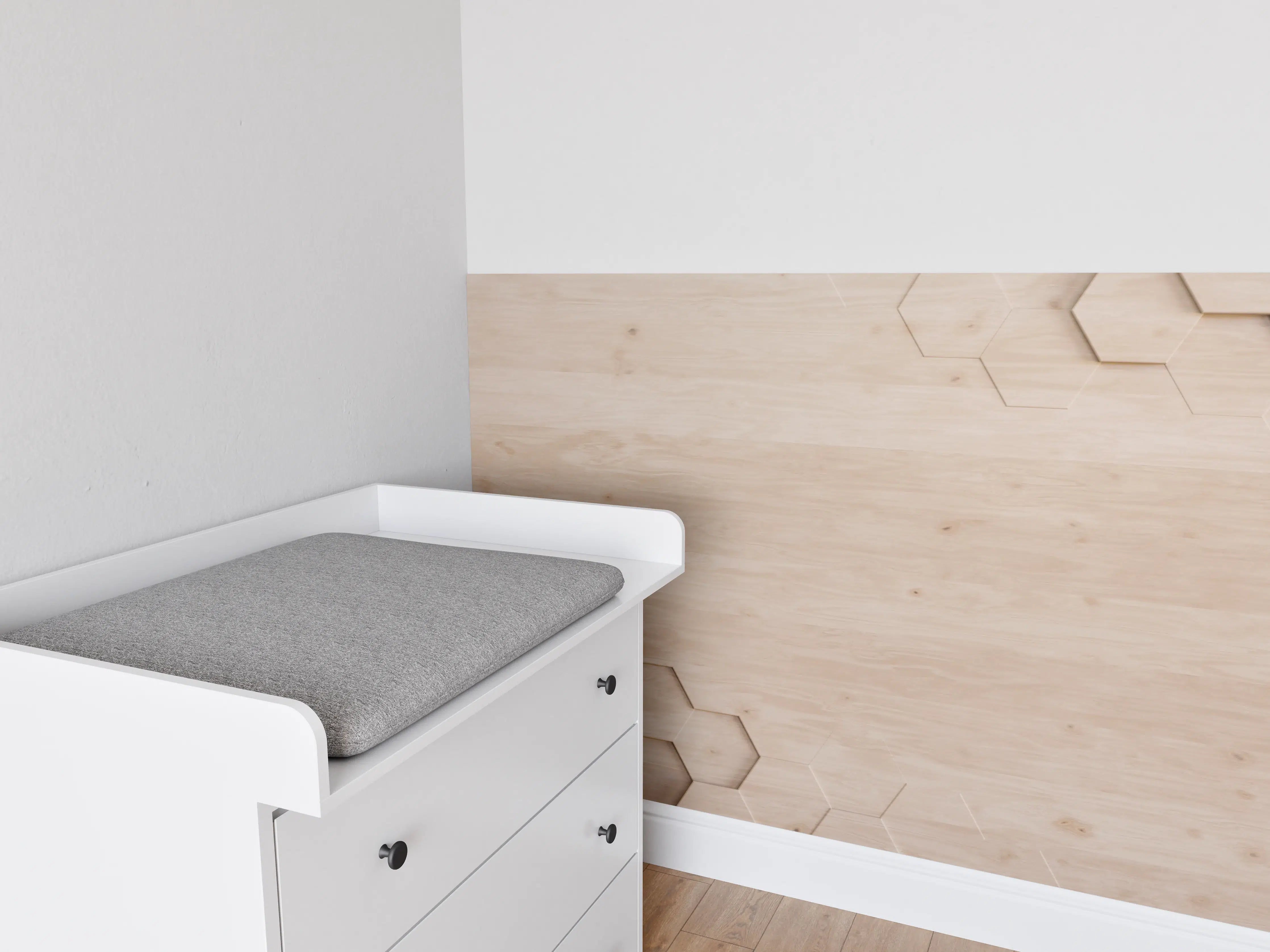 Babyzimmer Wandgestaltung - Moderne Holz-Textur mit geometrischen Hexagon-Details
