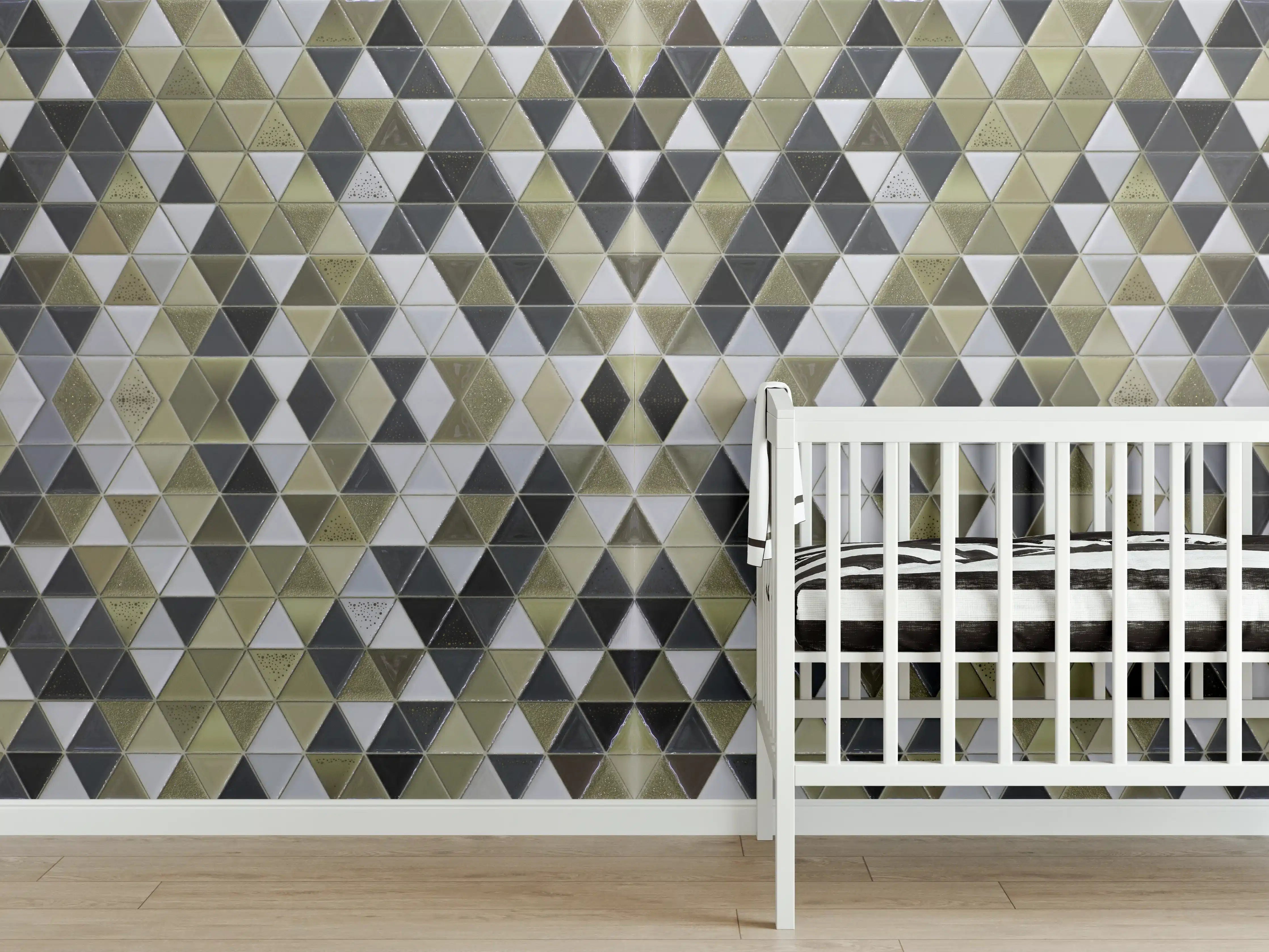 Babyzimmer Wandgestaltung - Moderne Mosaikfliesen in Grau-Grüntönen