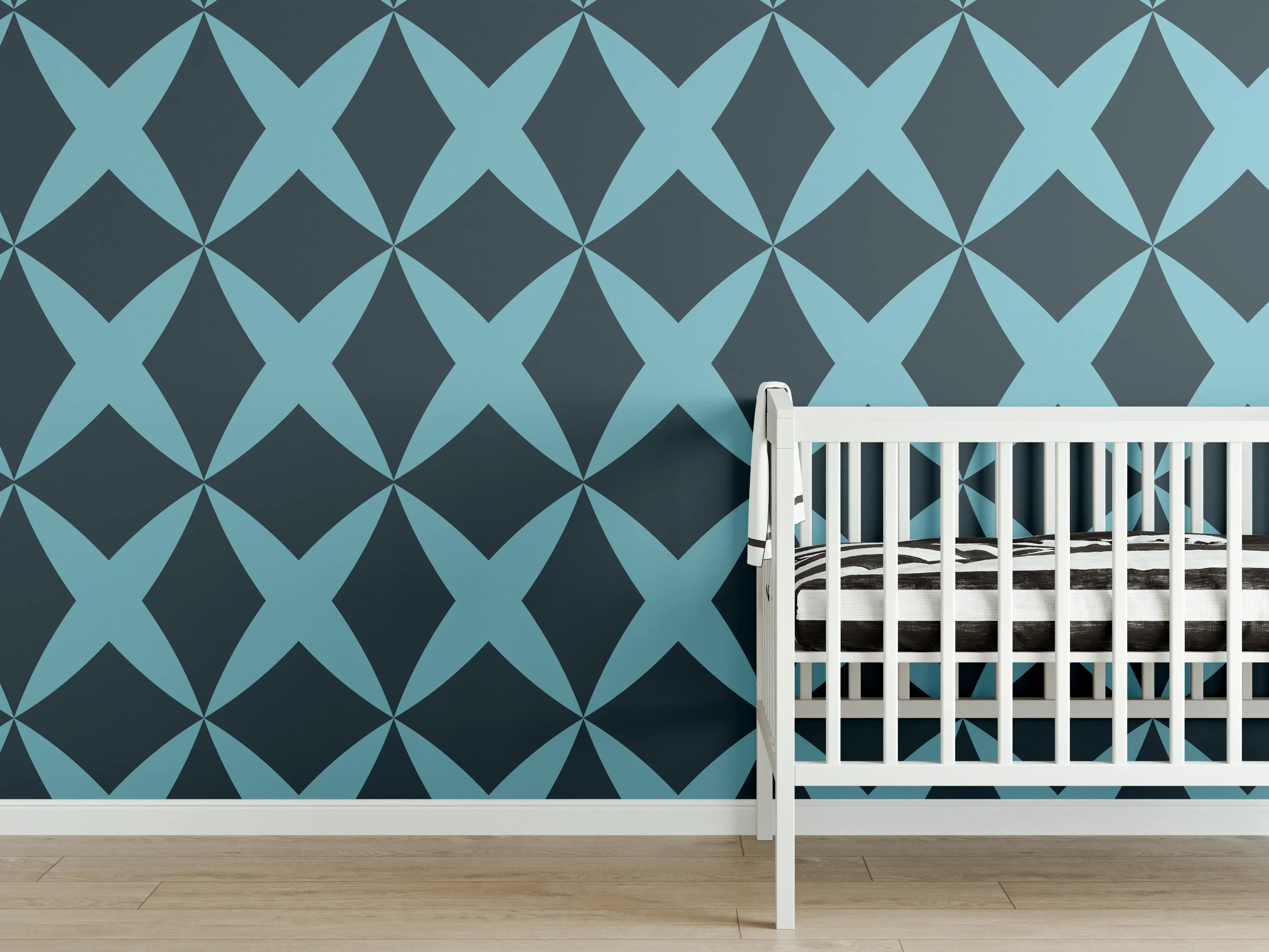 Babyzimmer Wandgestaltung - Moderne Türkis-Graphik Muster
