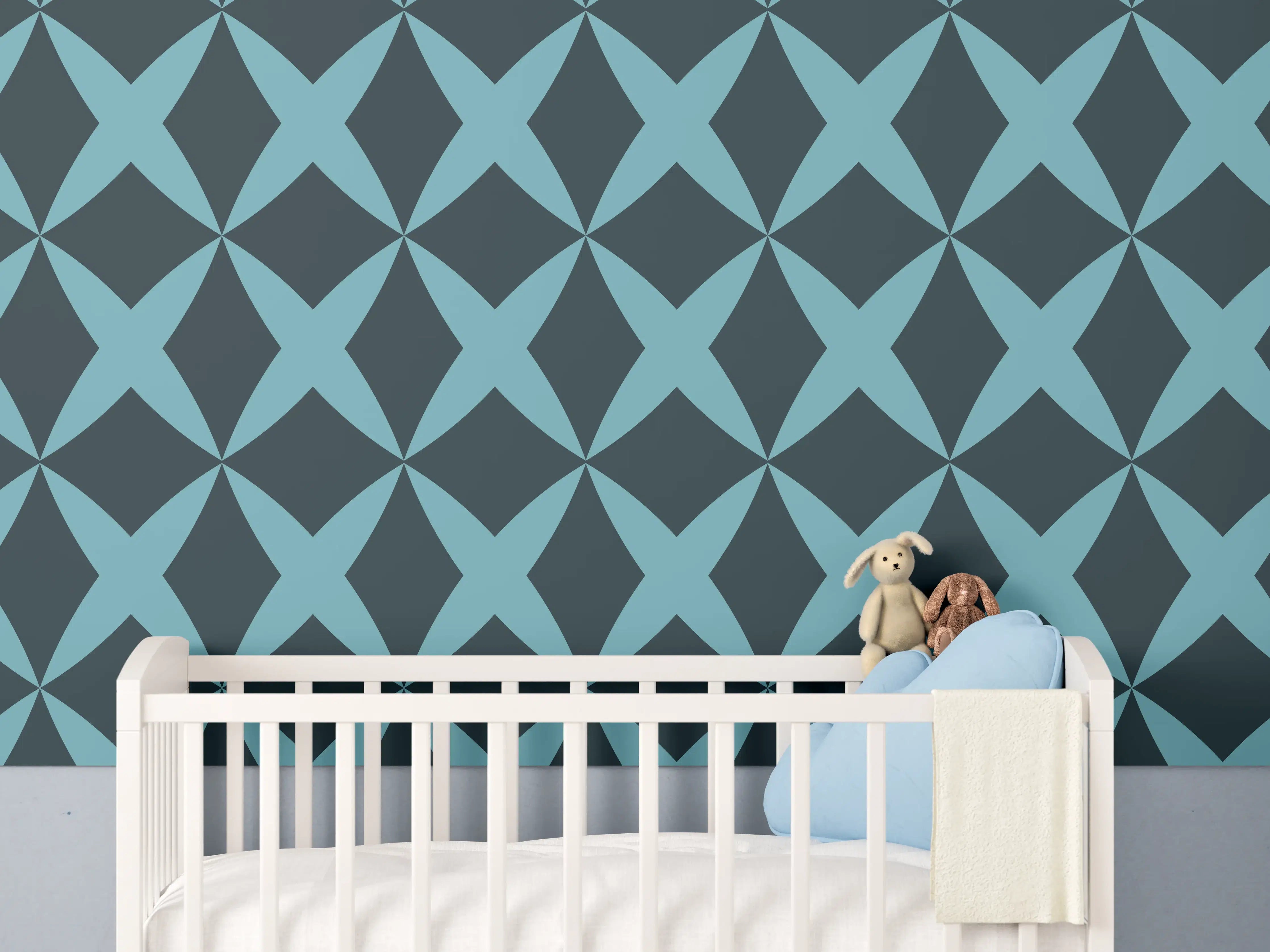Babyzimmer Wandgestaltung - Moderne Türkis-Graphik Muster