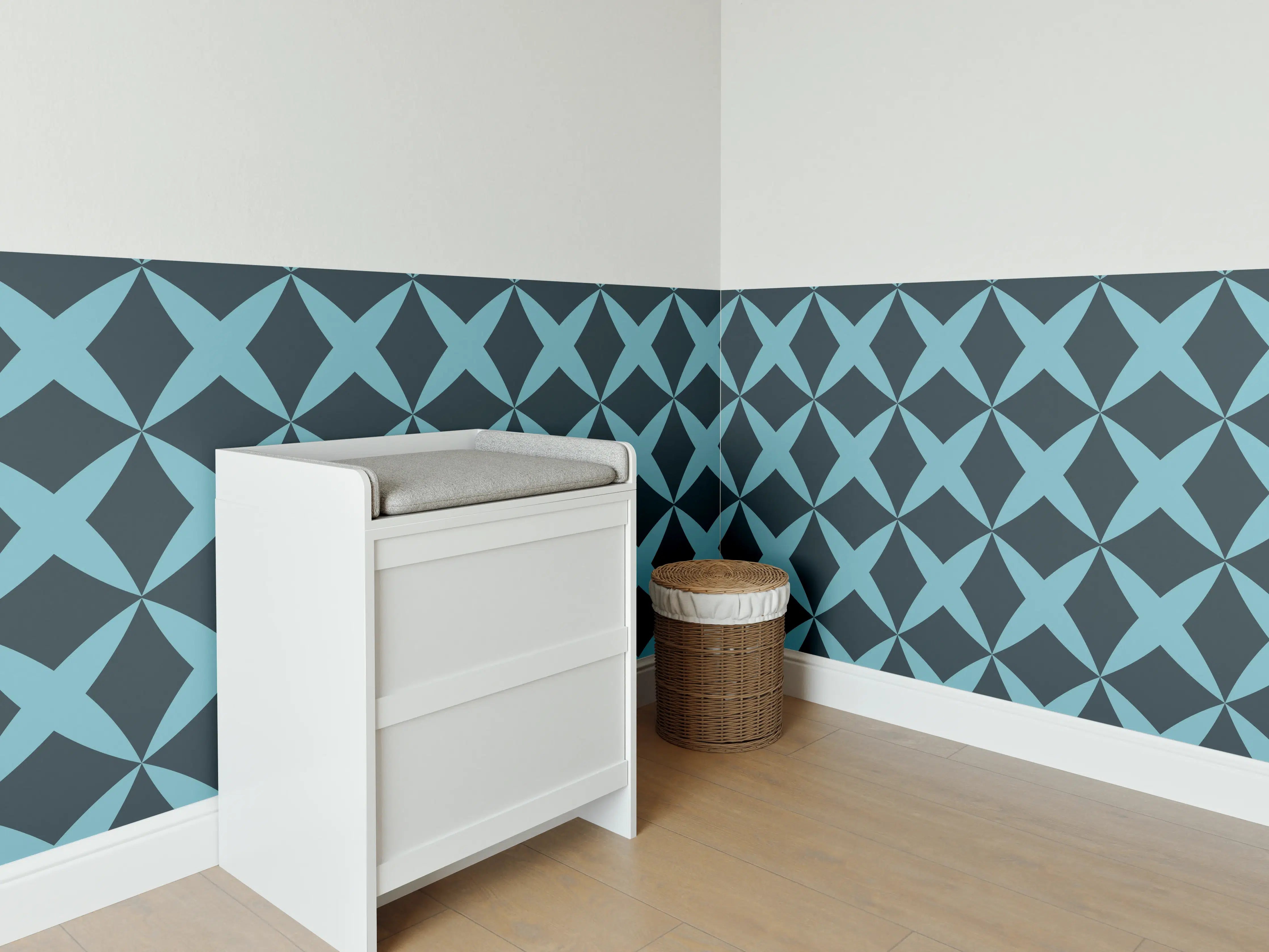 Babyzimmer Wandgestaltung - Moderne Türkis-Graphik Muster