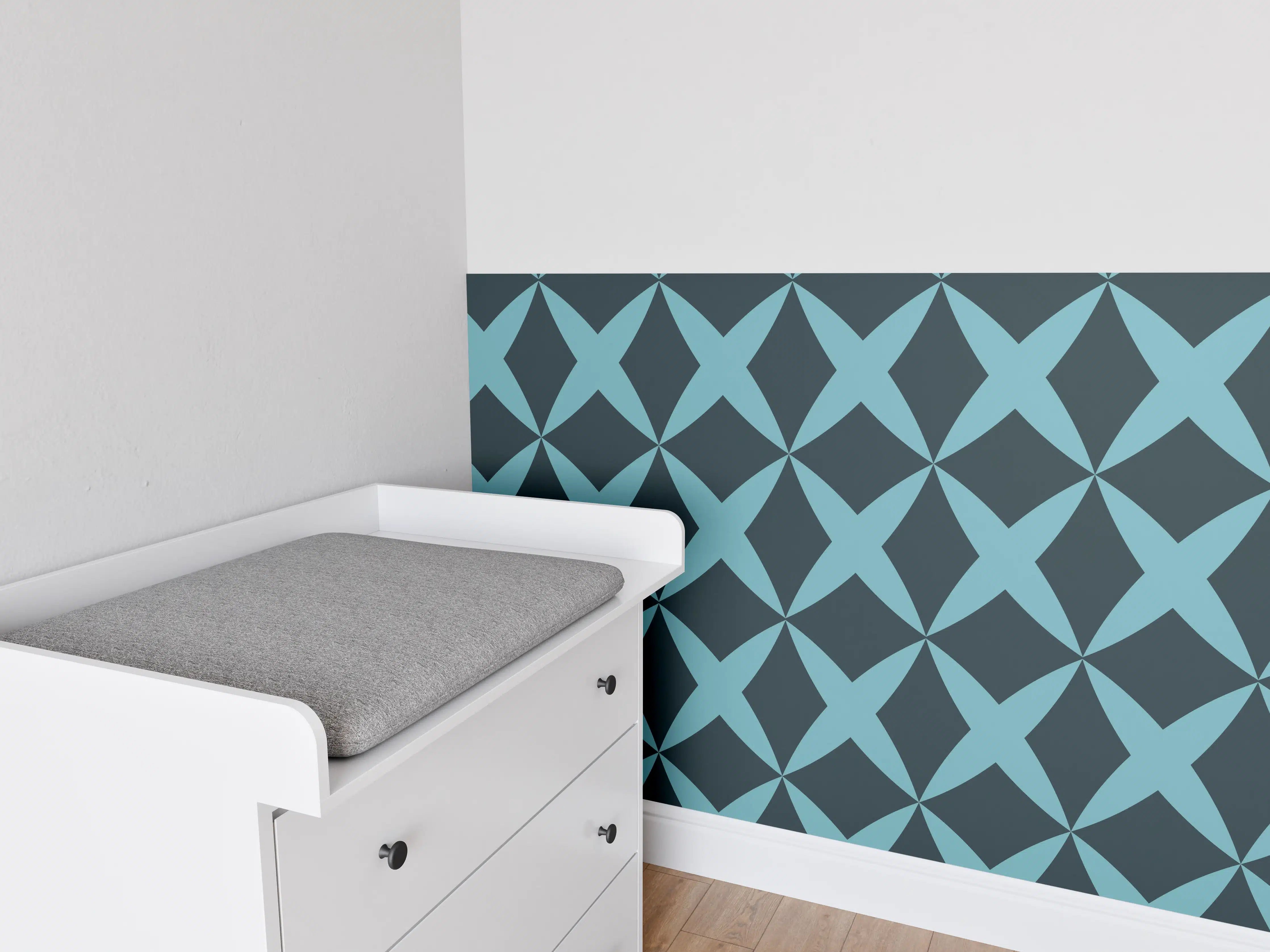 Babyzimmer Wandgestaltung - Moderne Türkis-Graphik Muster