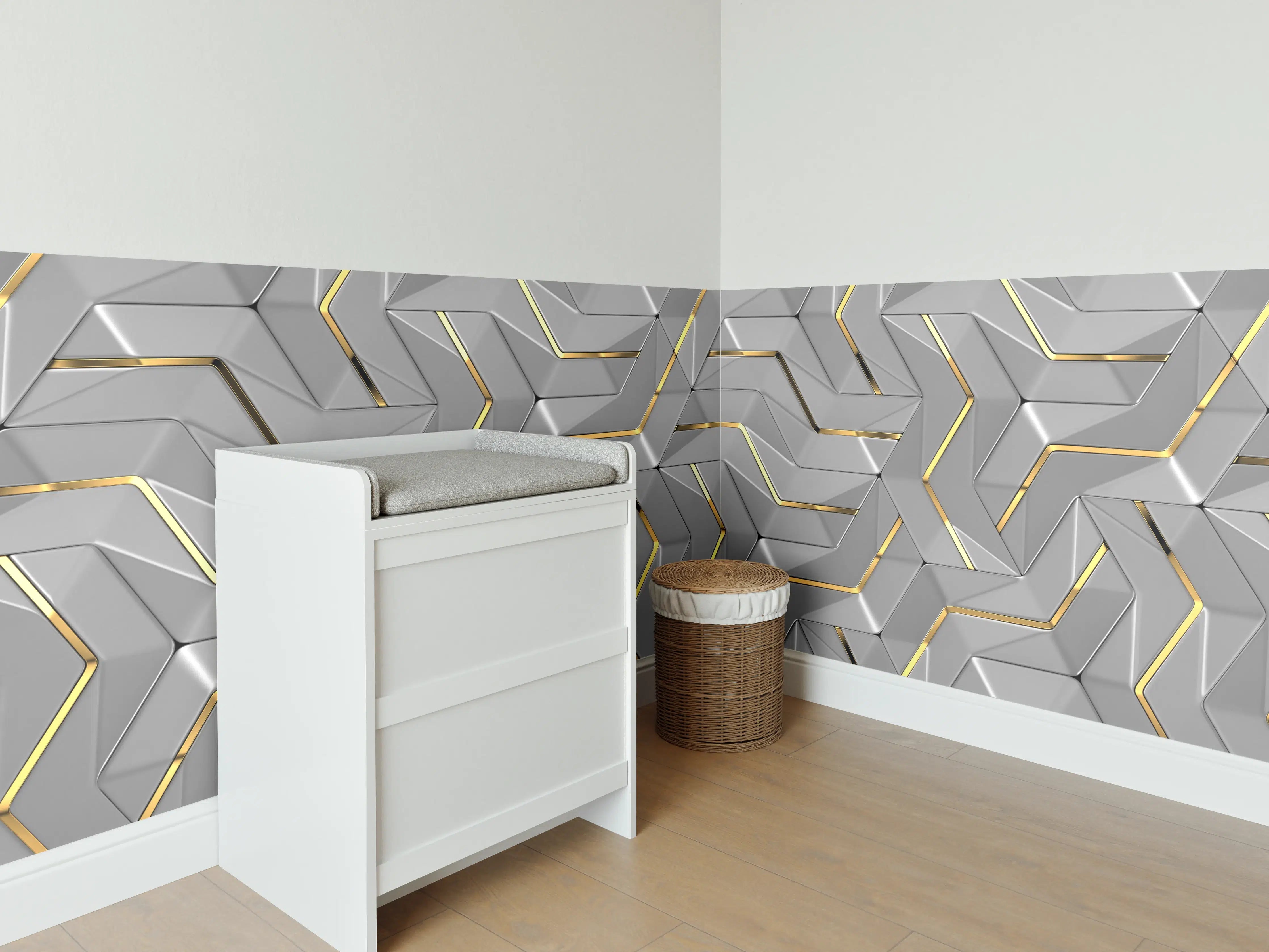 Babyzimmer Wandgestaltung - Moderne Wandtextur - Gold Akzente