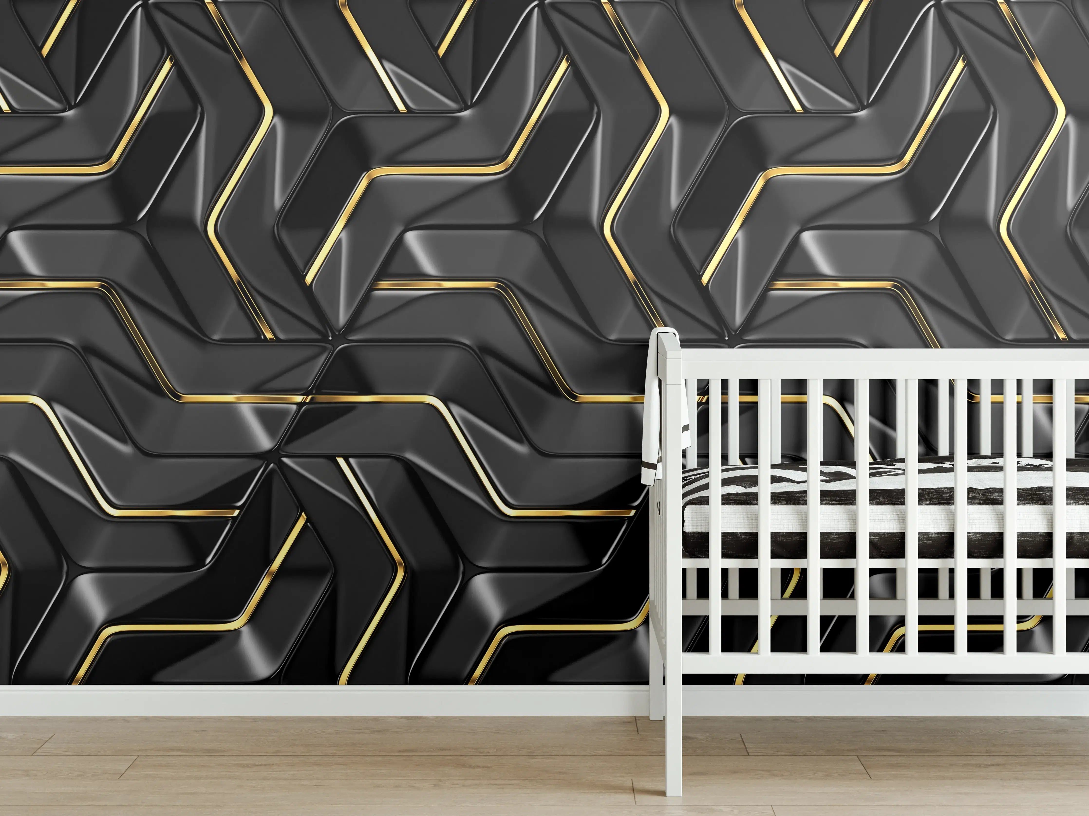 Babyzimmer Wandgestaltung - Moderne Wandtextur - schwarz-gold