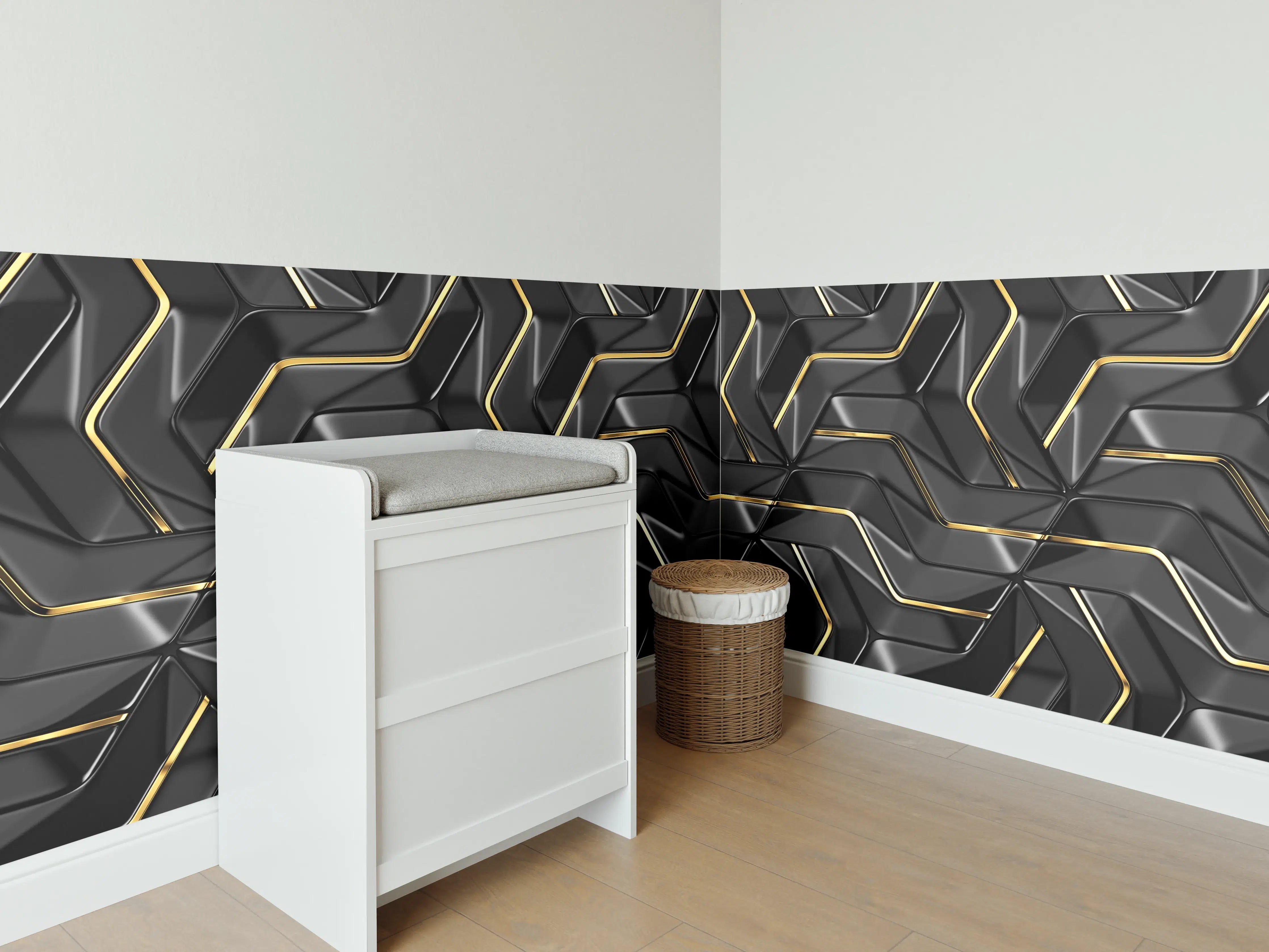 Babyzimmer Wandgestaltung - Moderne Wandtextur - schwarz-gold