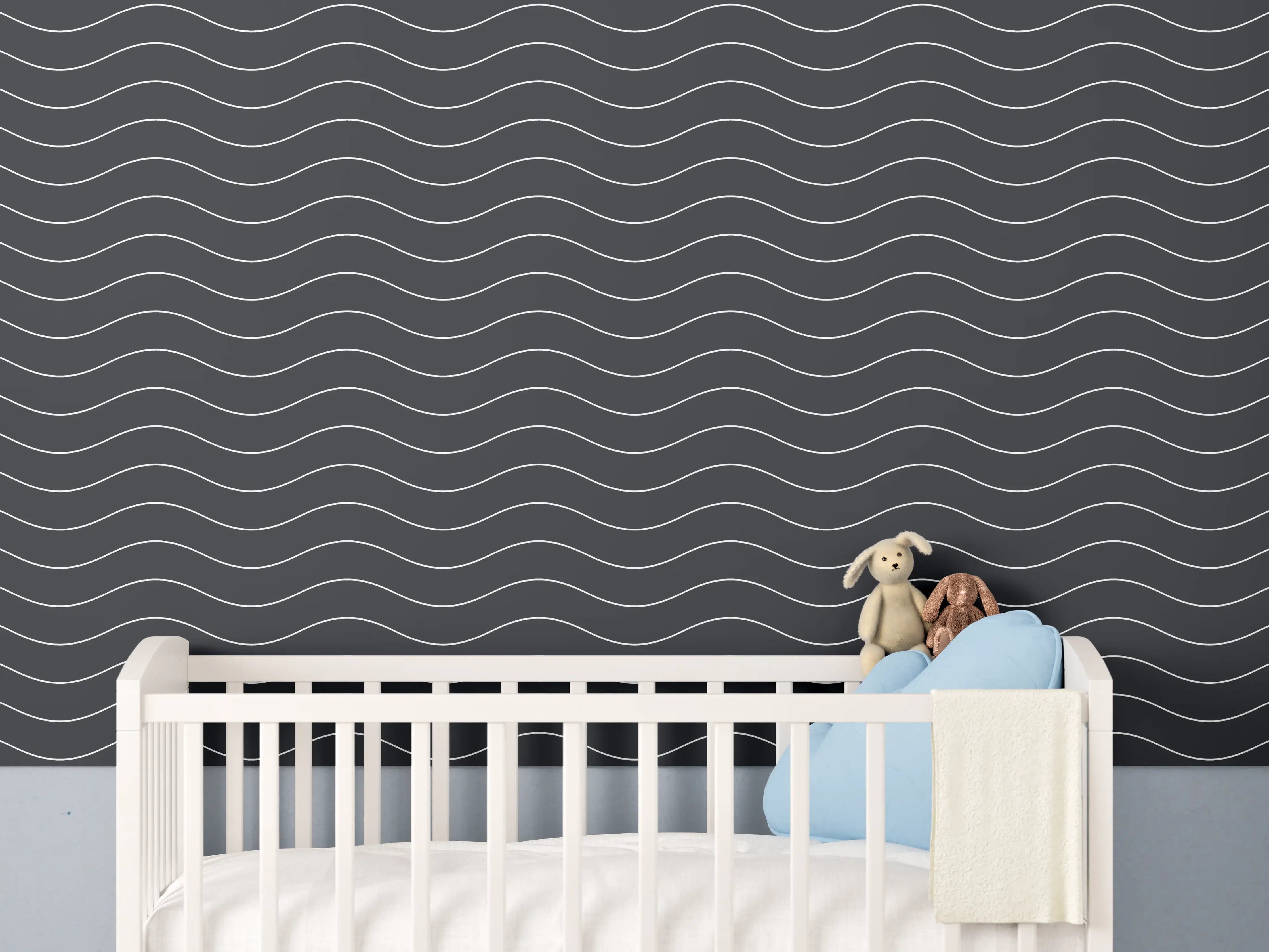 Babyzimmer Wandgestaltung - Moderne Wasseroberfläche mit schwarzen Wellen