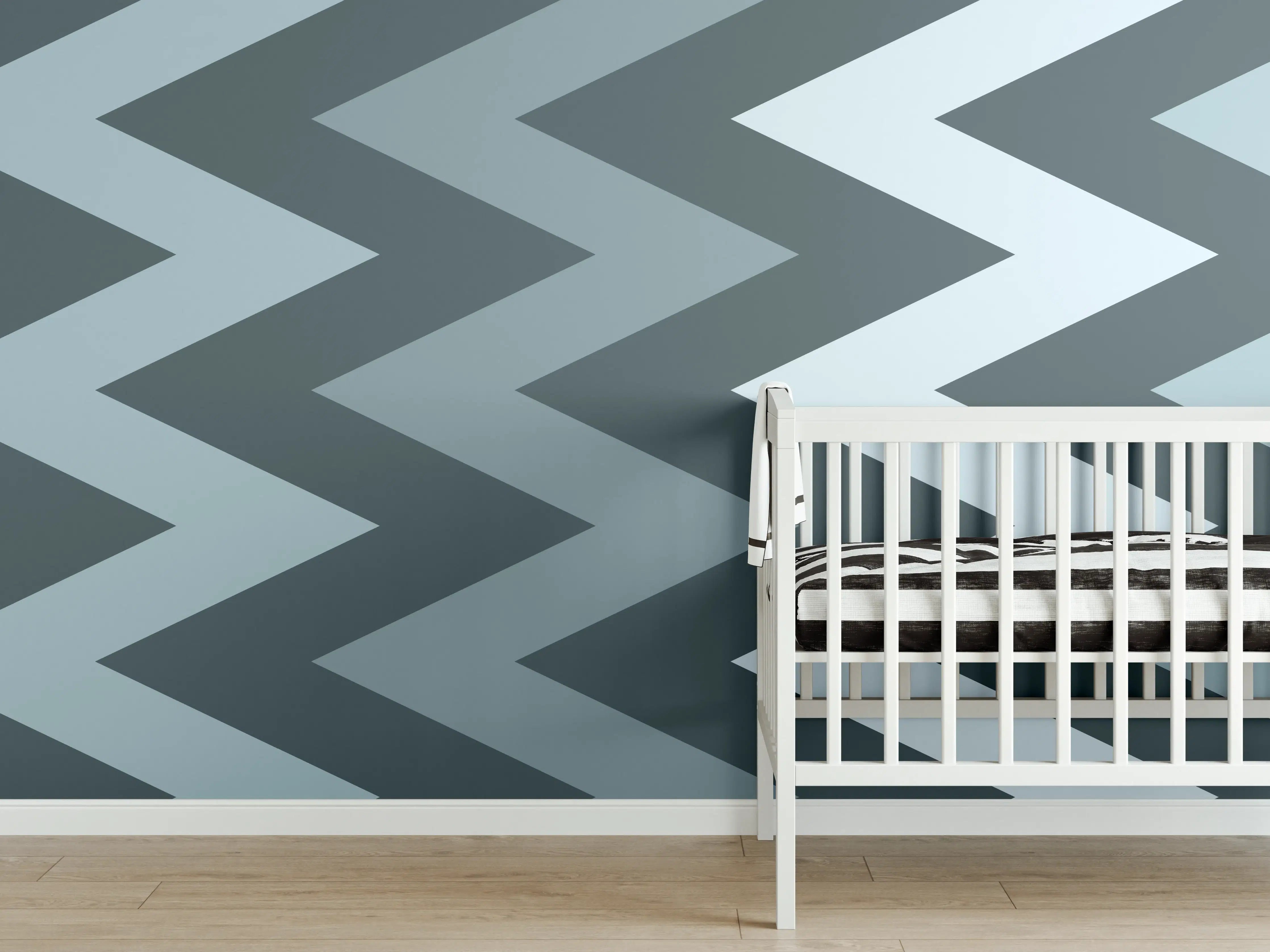 Babyzimmer Wandgestaltung - Moderne Zickzack-Wandgestaltung in Grautönen