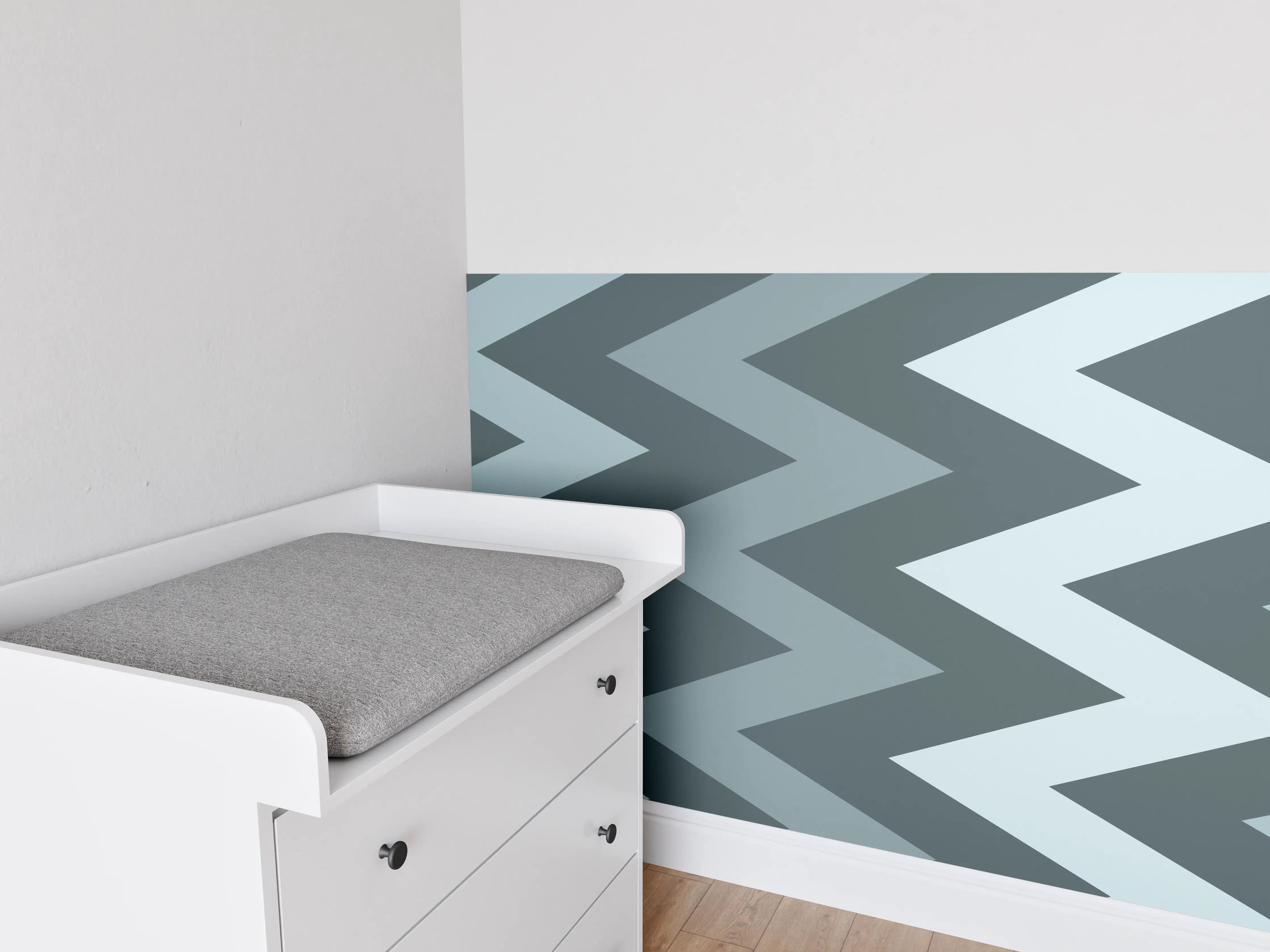 Babyzimmer Wandgestaltung - Moderne Zickzack-Wandgestaltung in Grautönen