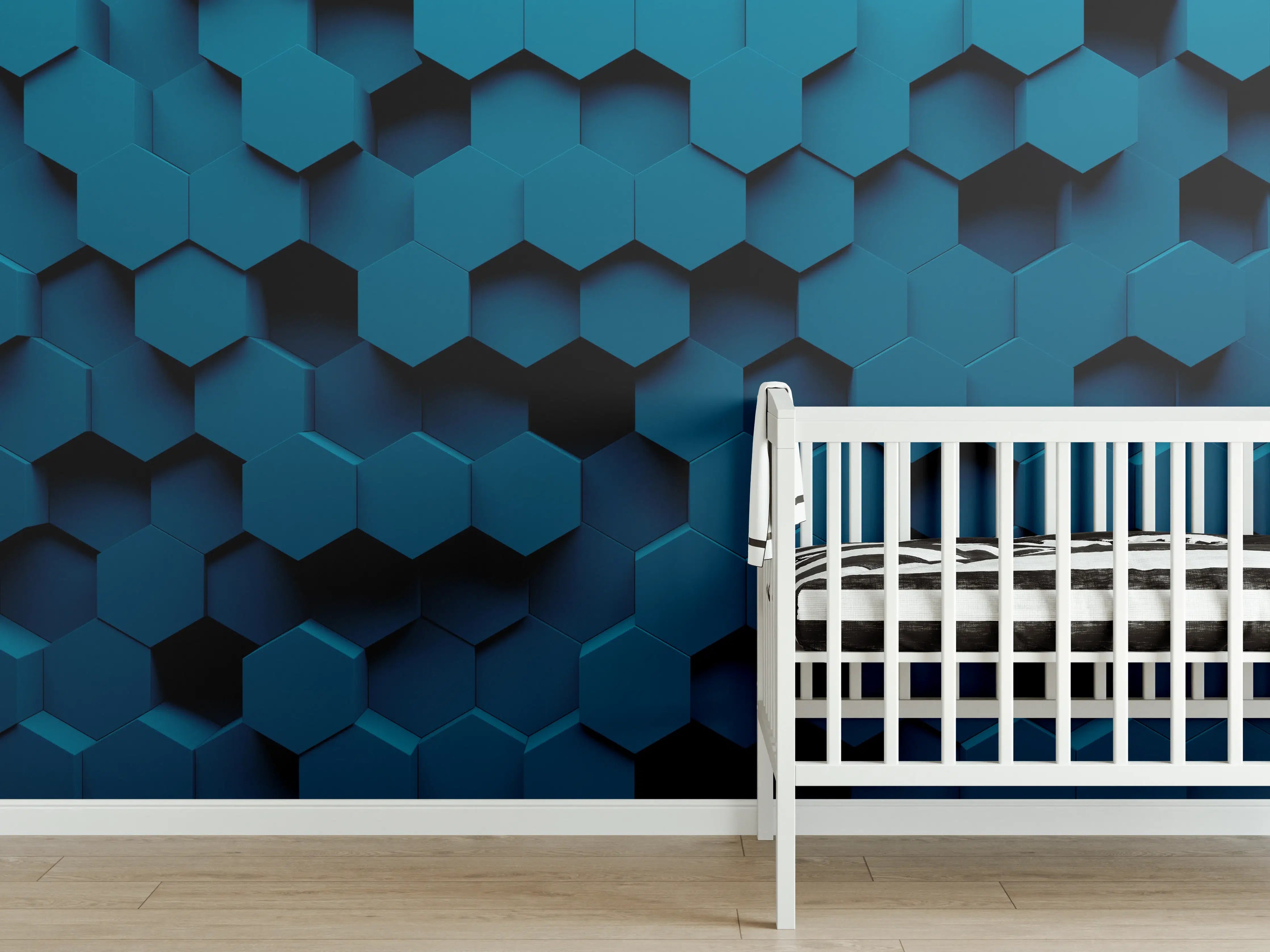 Babyzimmer Wandgestaltung - Moderne blaue Waben-Struktur