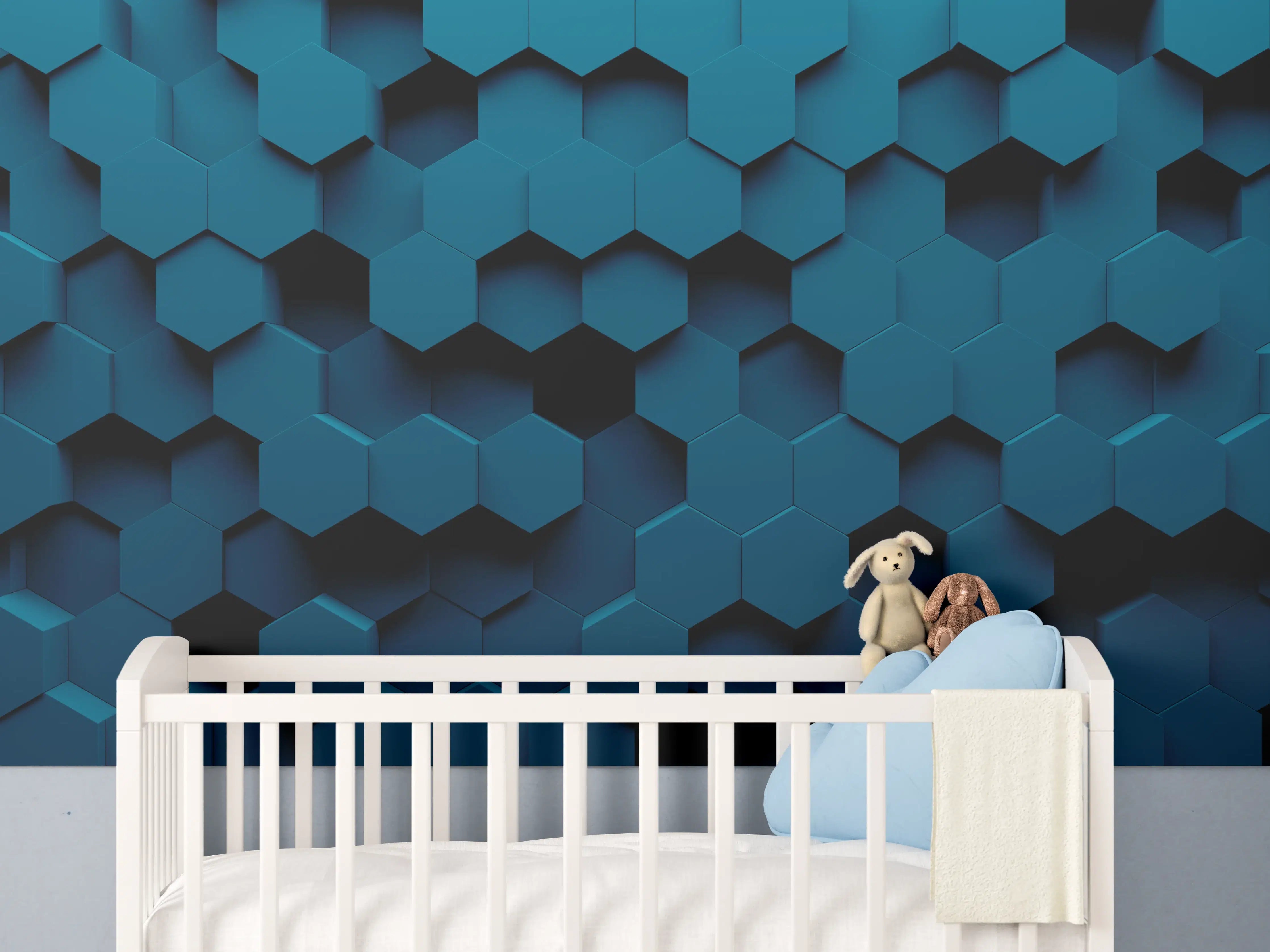 Babyzimmer Wandgestaltung - Moderne blaue Waben-Struktur