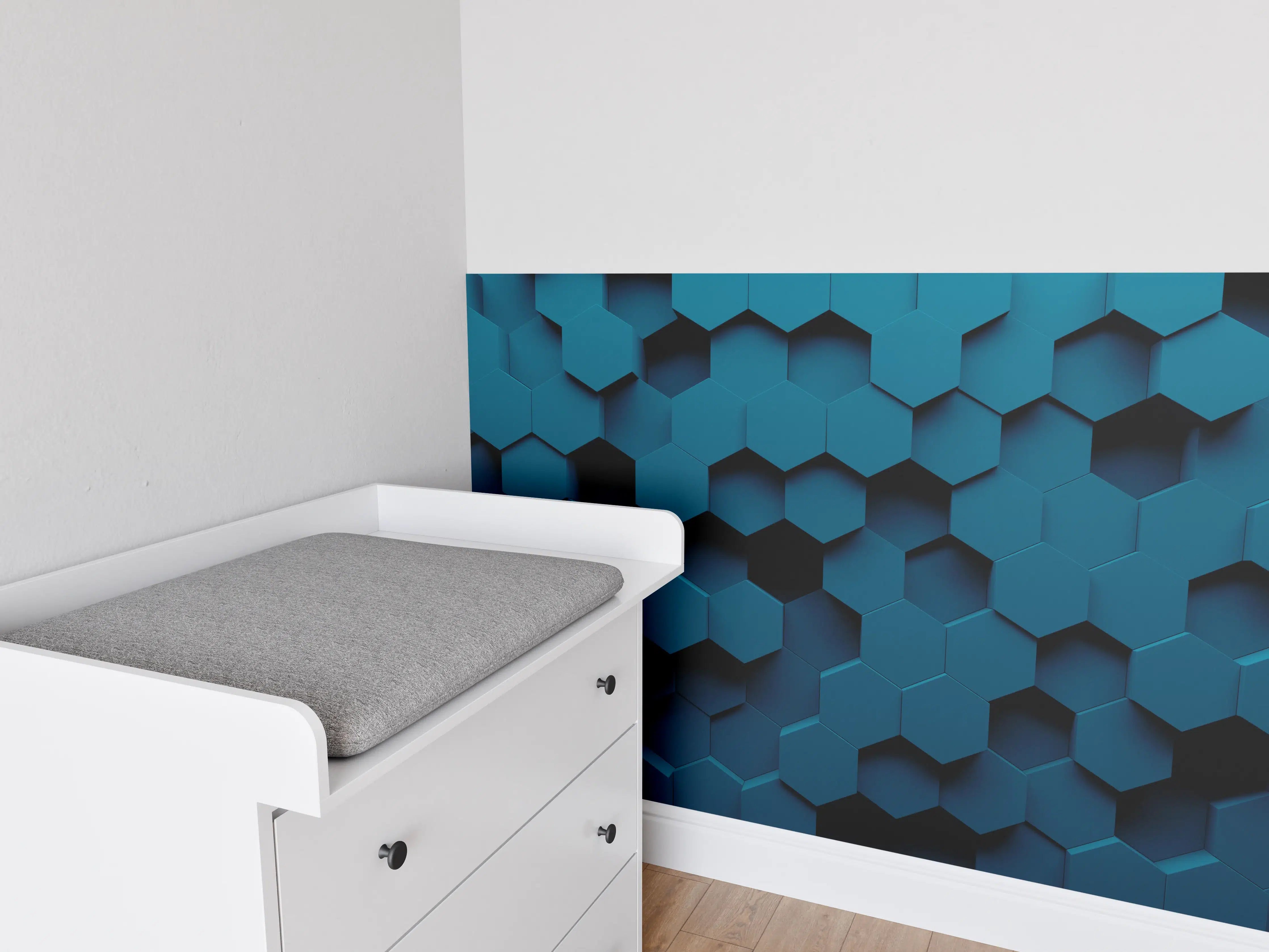 Babyzimmer Wandgestaltung - Moderne blaue Waben-Struktur