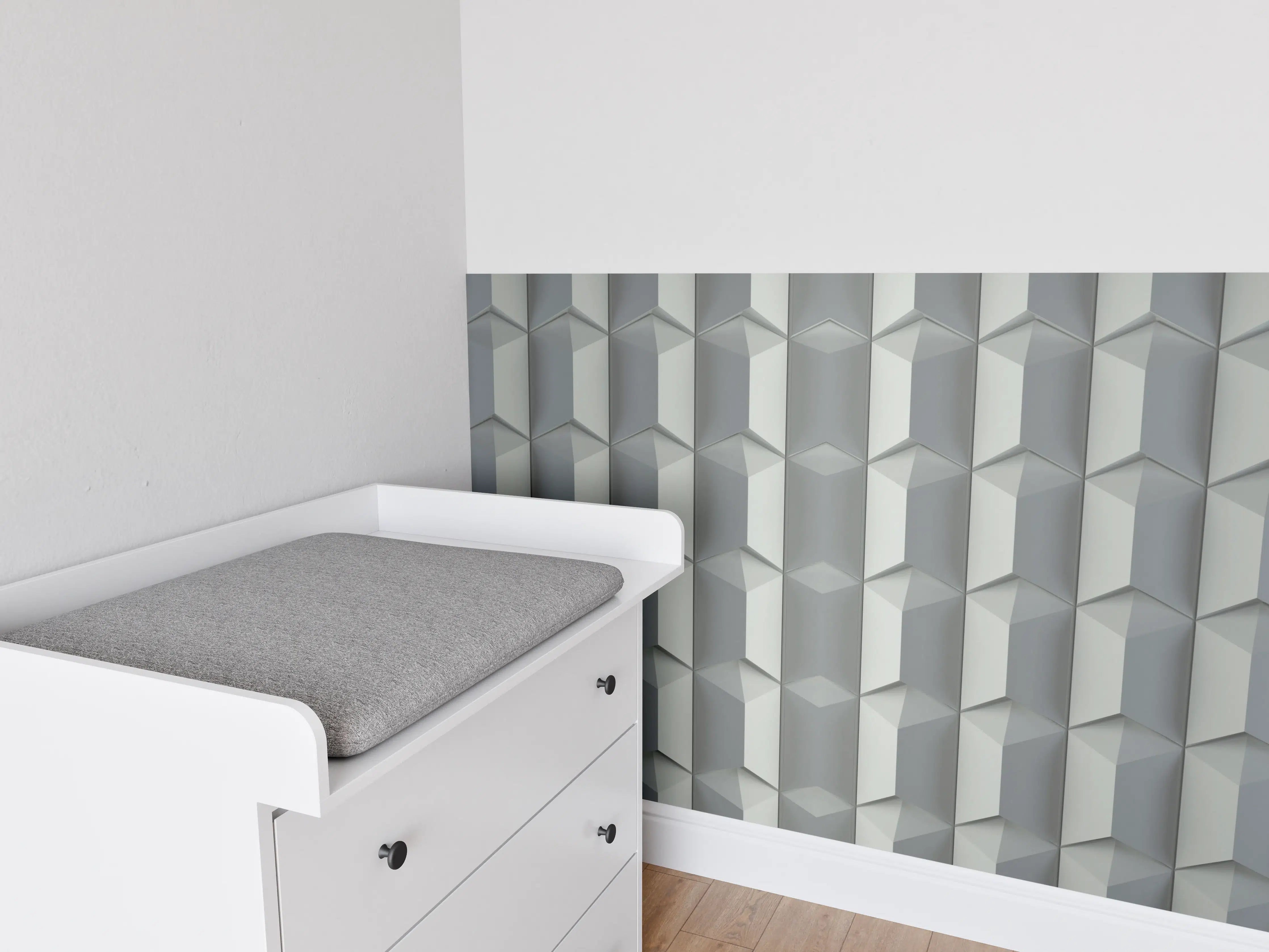 Babyzimmer Wandgestaltung - Moderne dreidimensionale Wandgestaltung in Grau