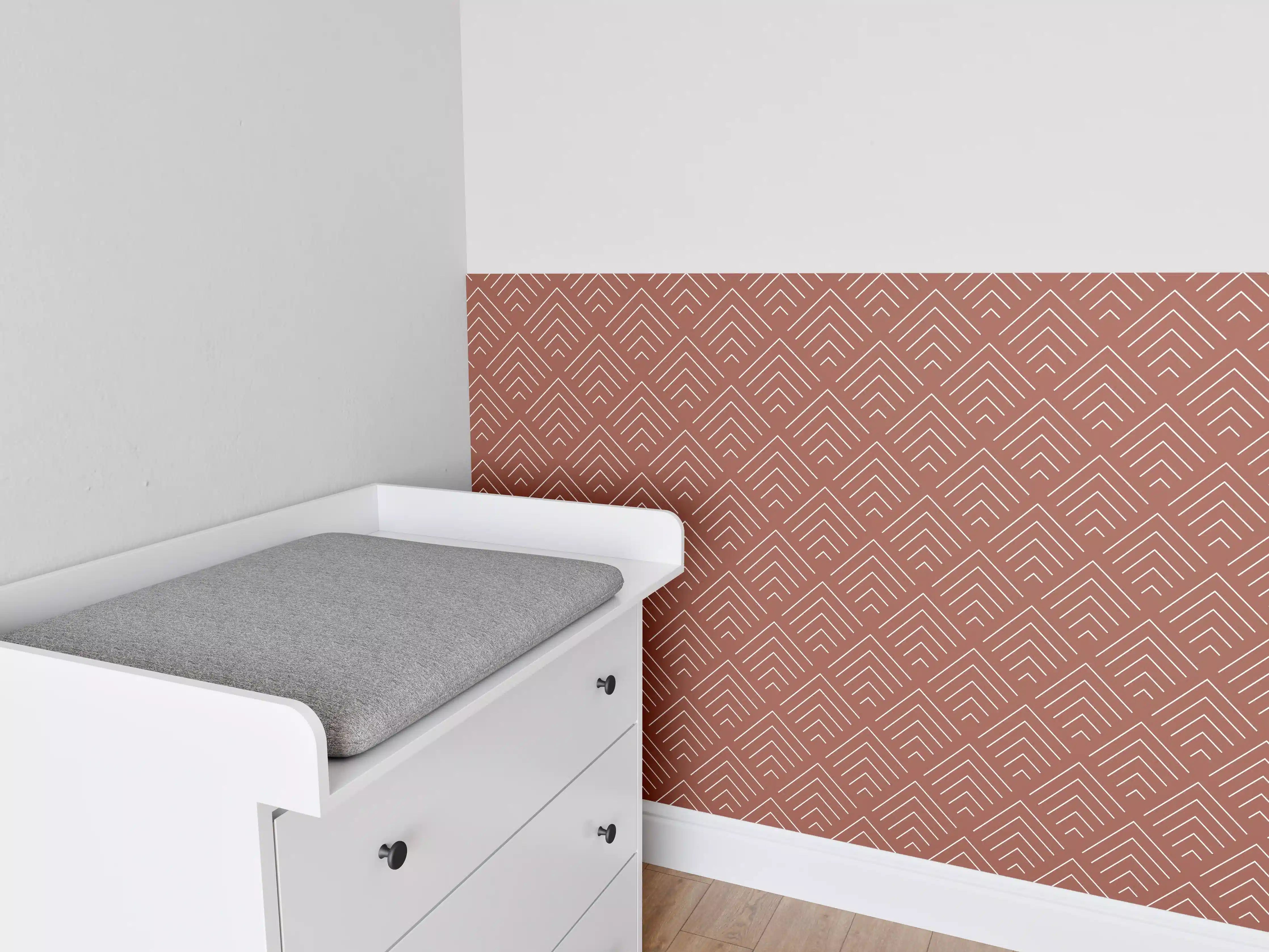 Babyzimmer Wandgestaltung - Moderne geometrische Wandgestaltung in warmen Terrakottatönen