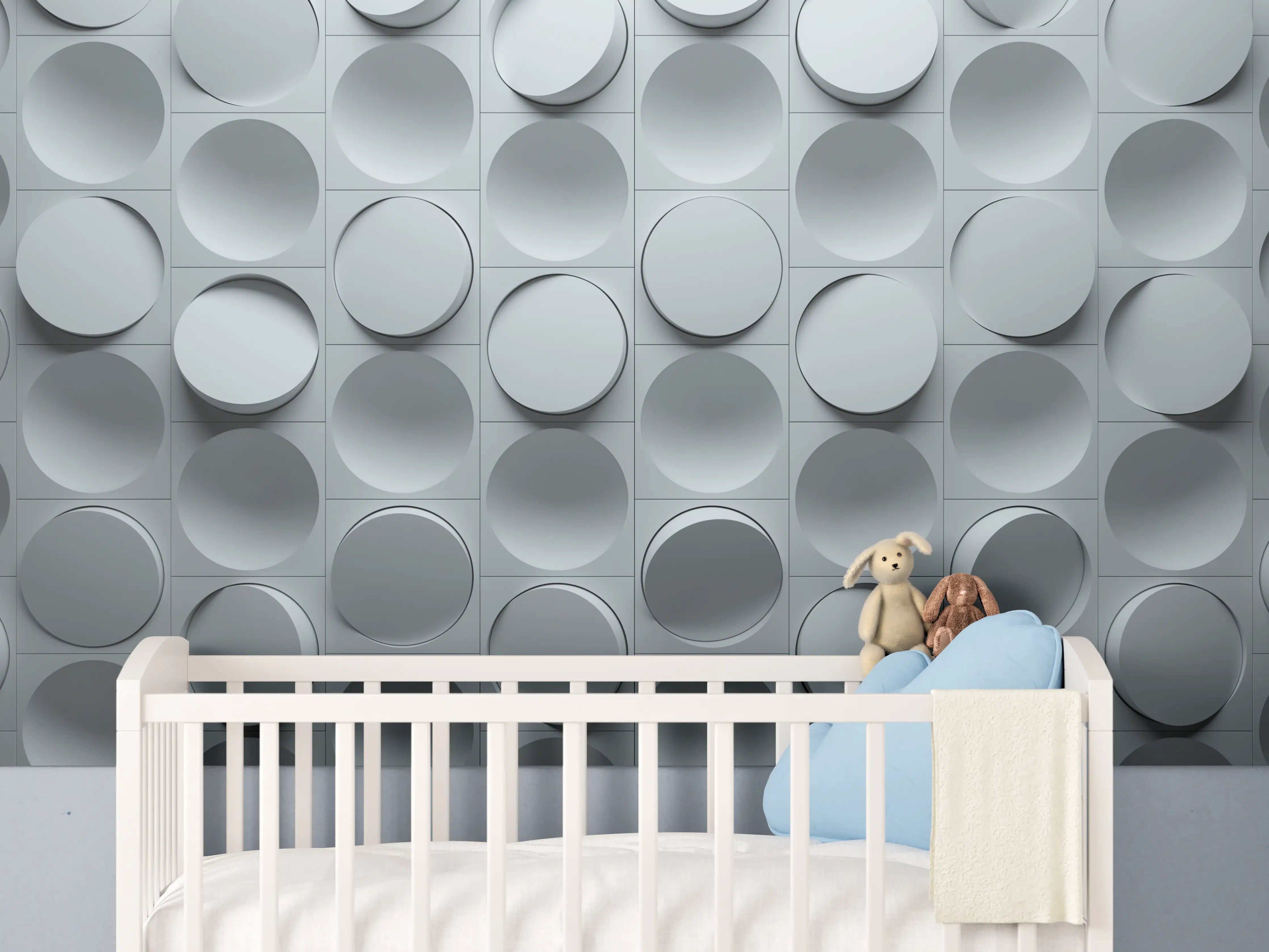 Babyzimmer Wandgestaltung - Moderne graue Zylinder-Wandgestaltung